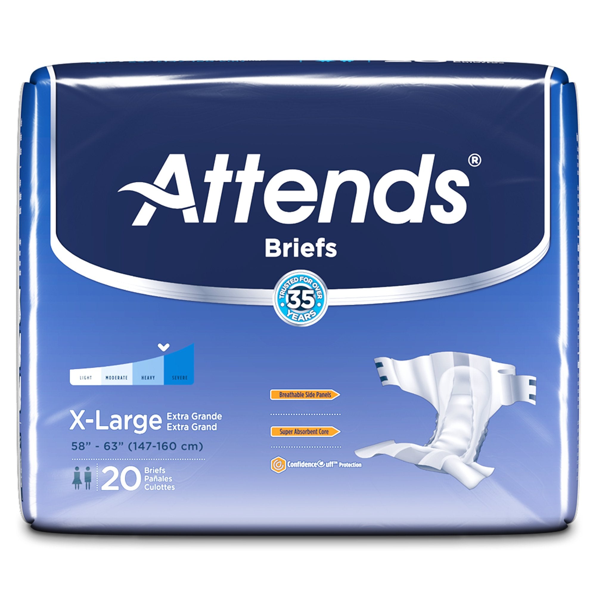 Attends Briefs XL, Heavy Absorbency Adult Incontinence Aid, 60 Pack