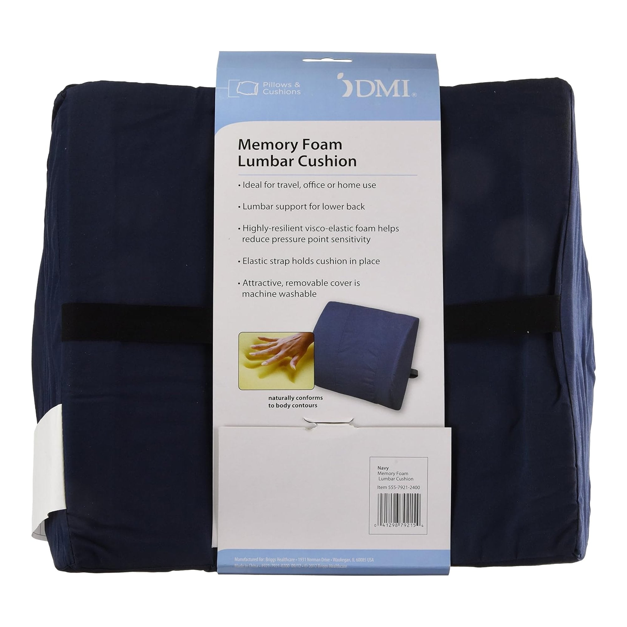 DMI® Memory Foam Lumbar Seat Cushion, Navy Blue (1 Unit)