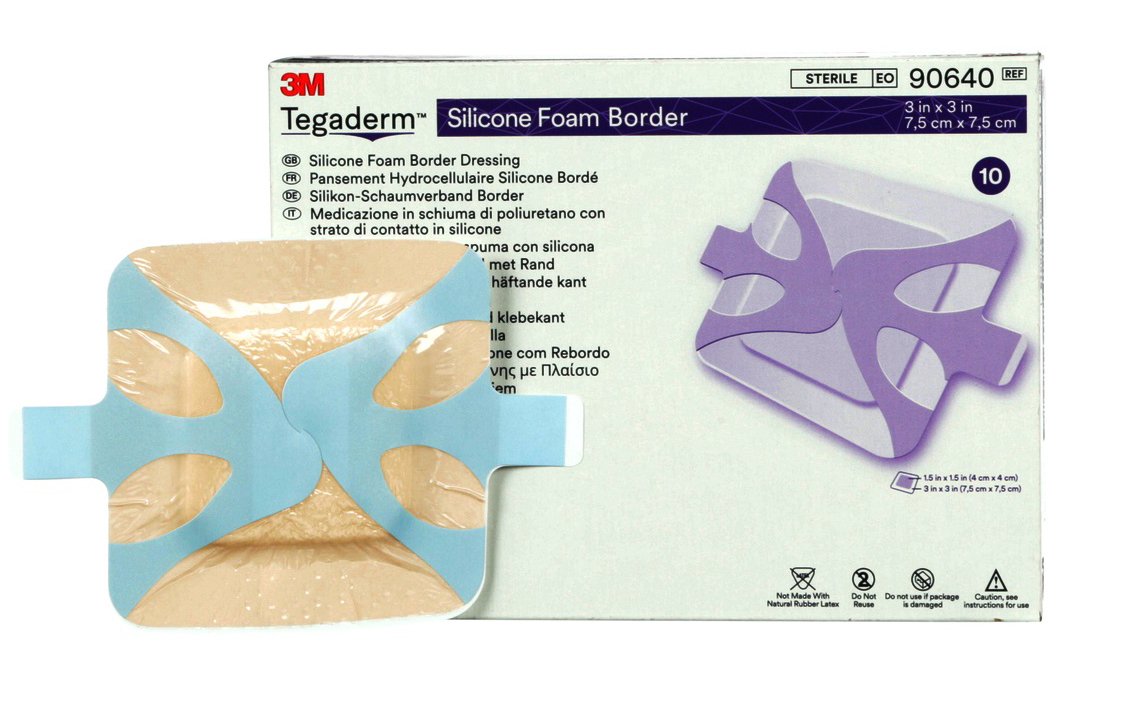 3M™ Tegaderm™ Silicone Adhesive with Border Silicone Foam Dressing, 3 x 3 Inch (10 Units)