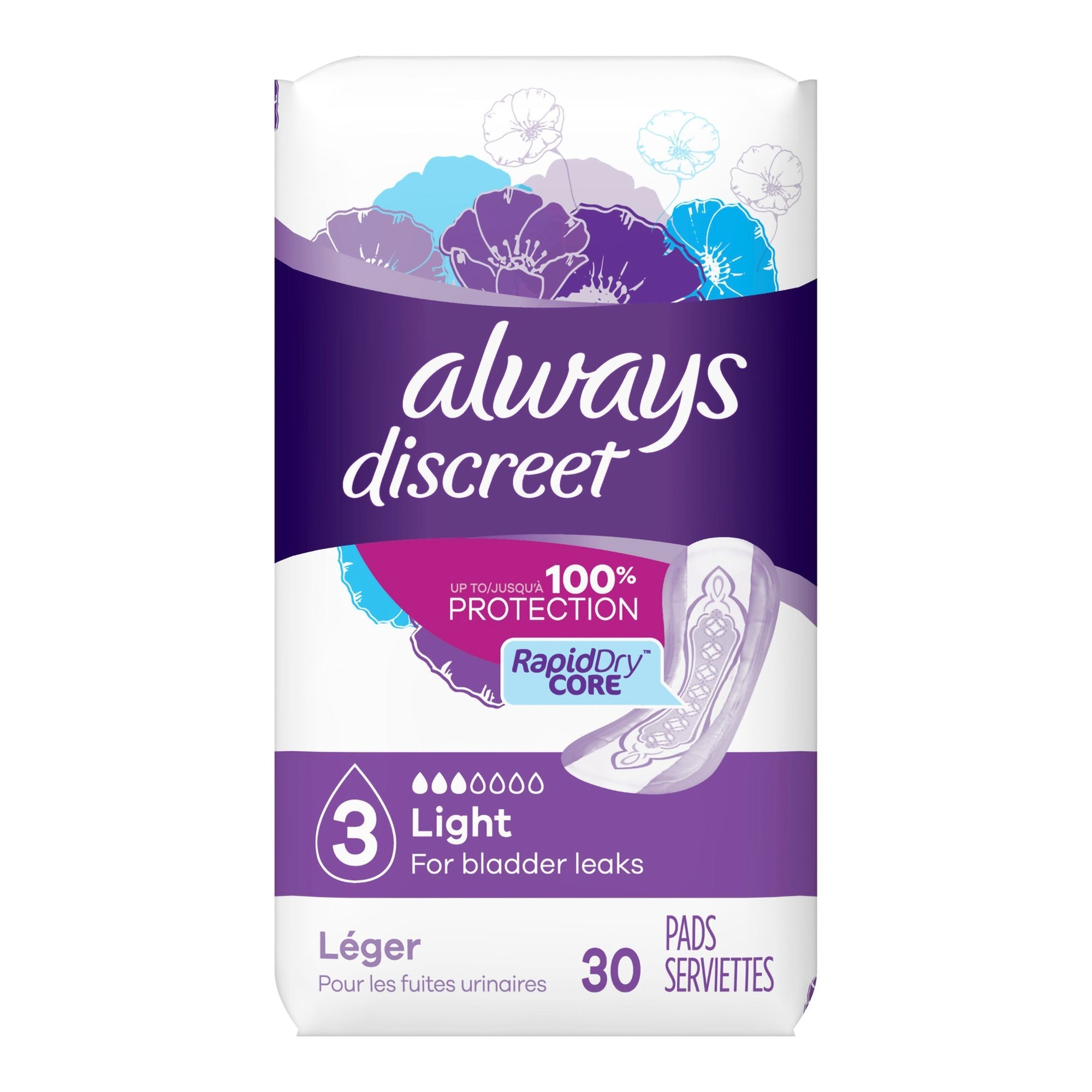 Always® Discreet Bladder Control Pad, Size 3 (30 Units)