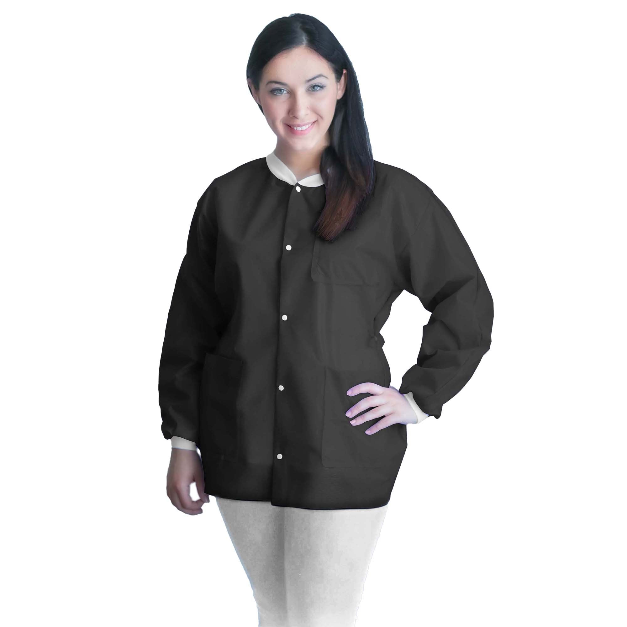 Lab Jacket FitMe™ Black Medium Hip Length 3-Layer SMS Disposable (10 Units)