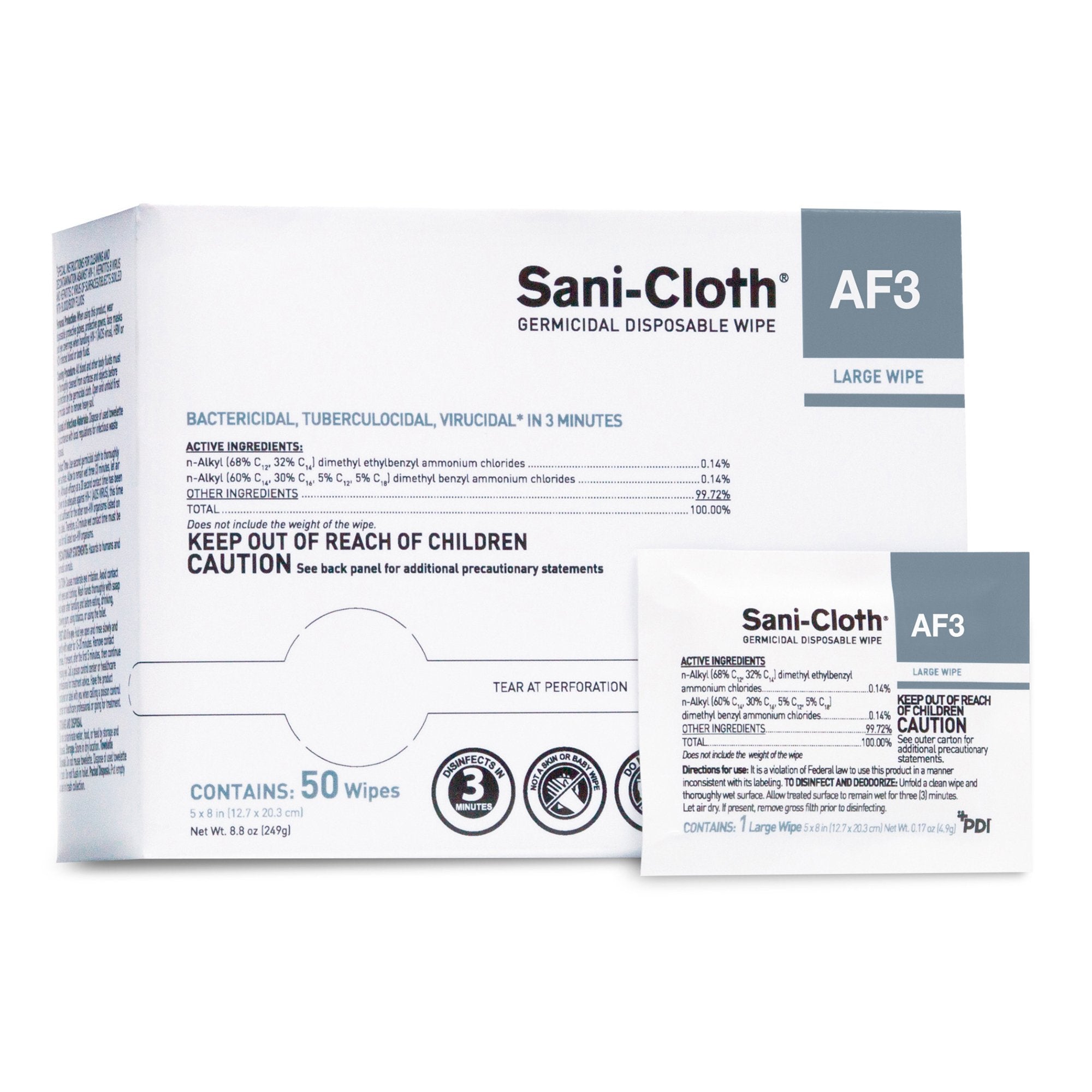 Sani-Cloth® AF3 Surface Disinfectant Cleaner Wipe, Large Individual Packet (500 Units)