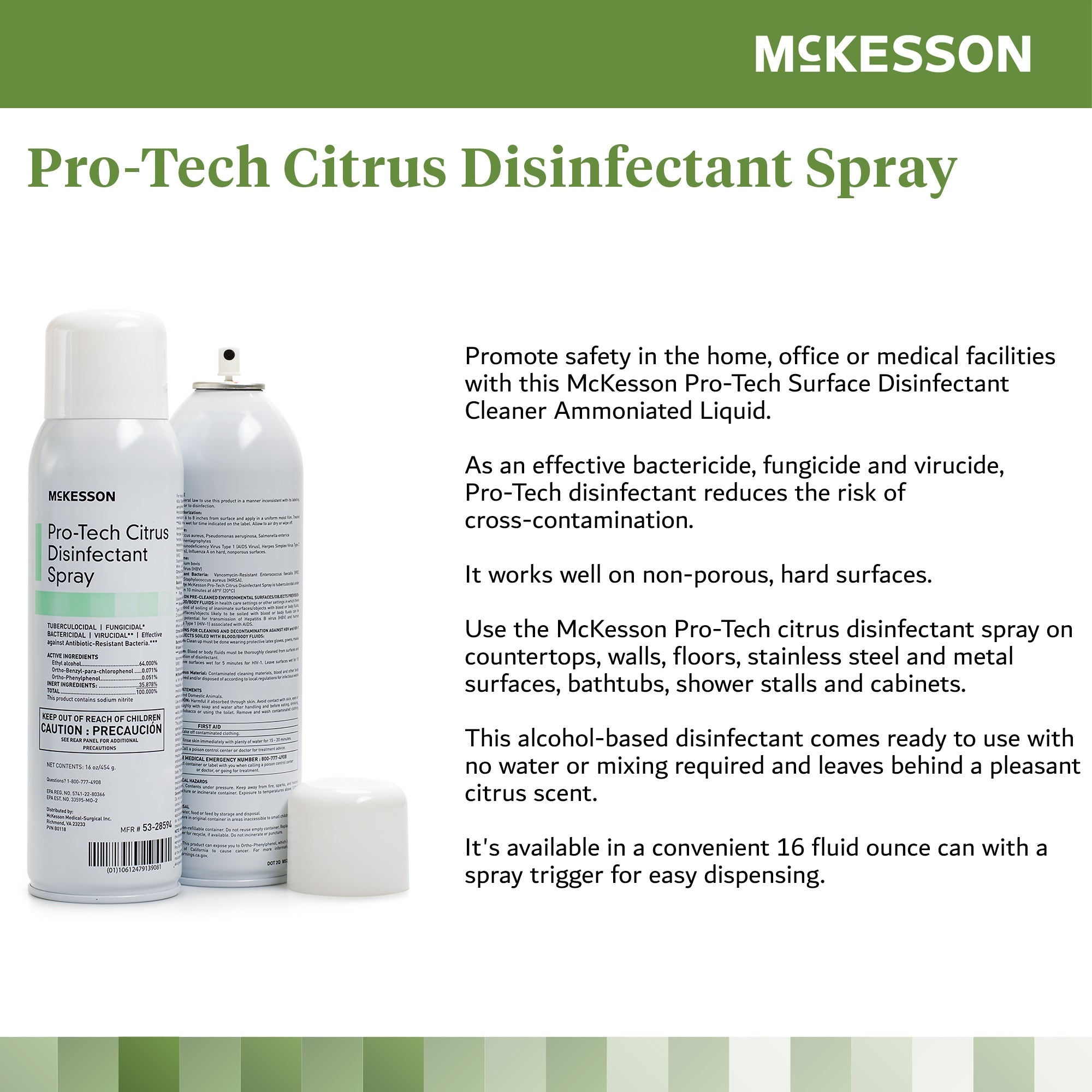 McKesson Pro-Tech Disinfectant Spray, Citrus Scent, 16oz - 12 Pack