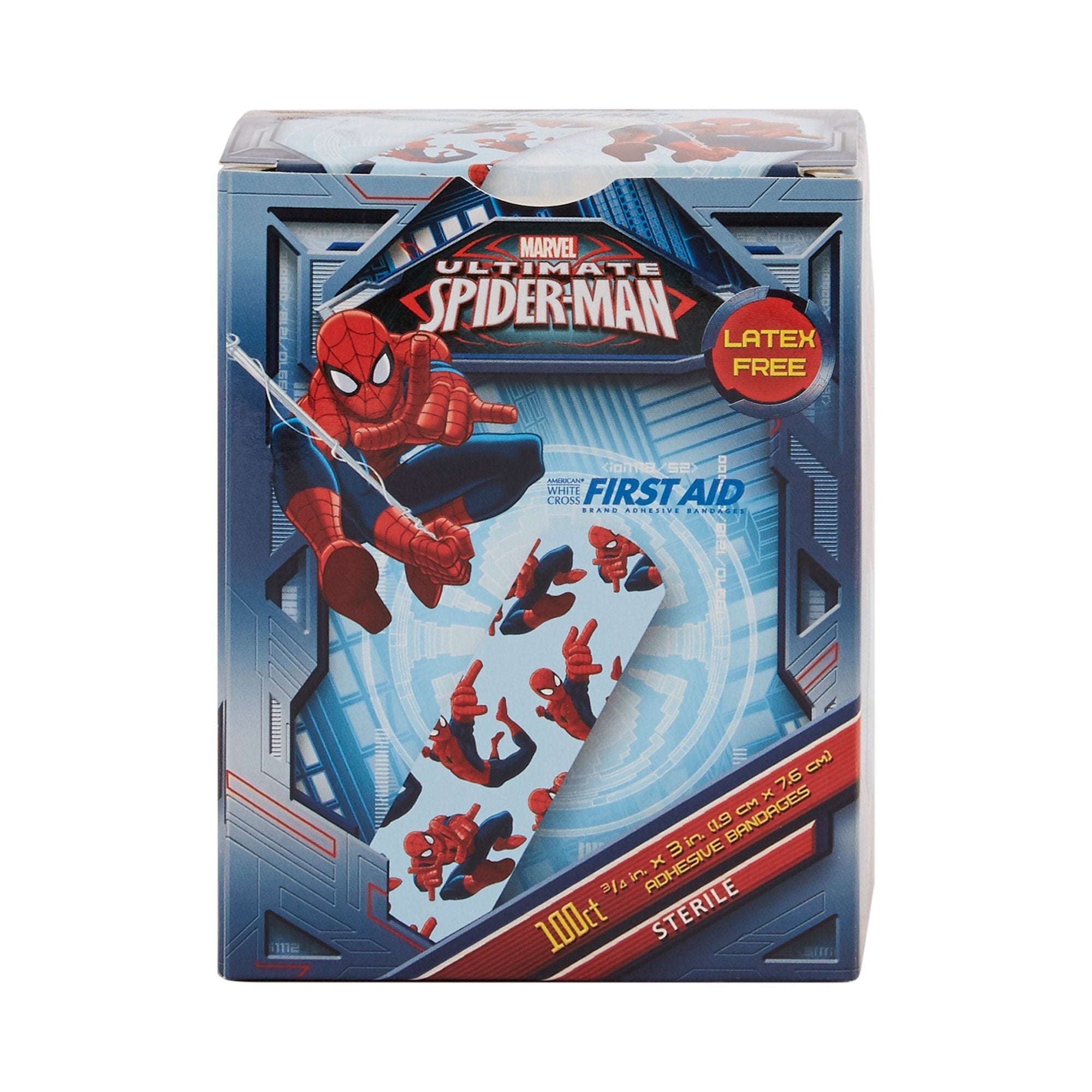 American White Cross Stat Strip Adhesive Strip, 3/4 x 3 Inch, Spider-Man Design (1200 Units)