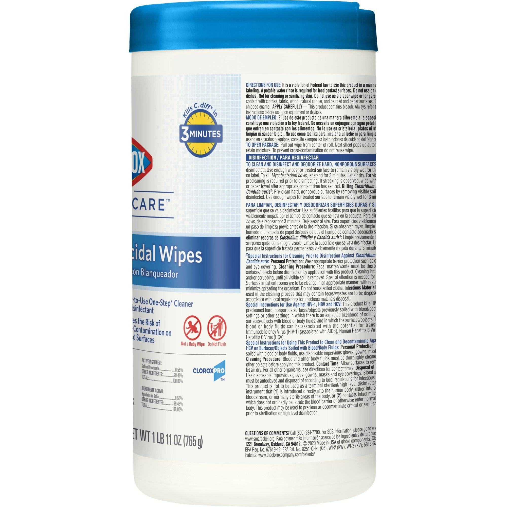 Clorox Healthcare® Surface Disinfectant Cleaner, 150 Wipes per Canister (1 Unit)