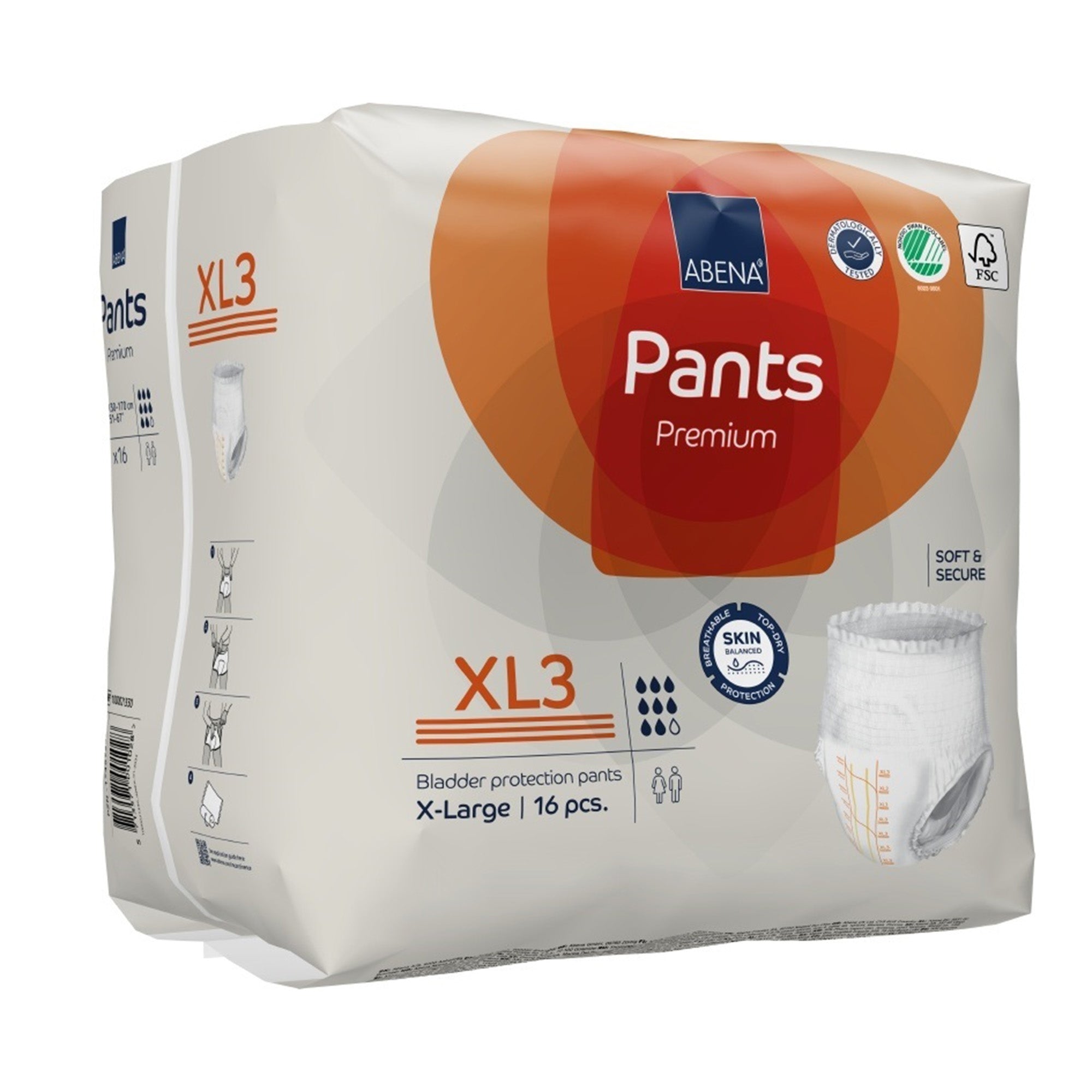 Abena Premium Pants XL3 - X-Large Incontinence Briefs, 16-Pack, High Absorbency