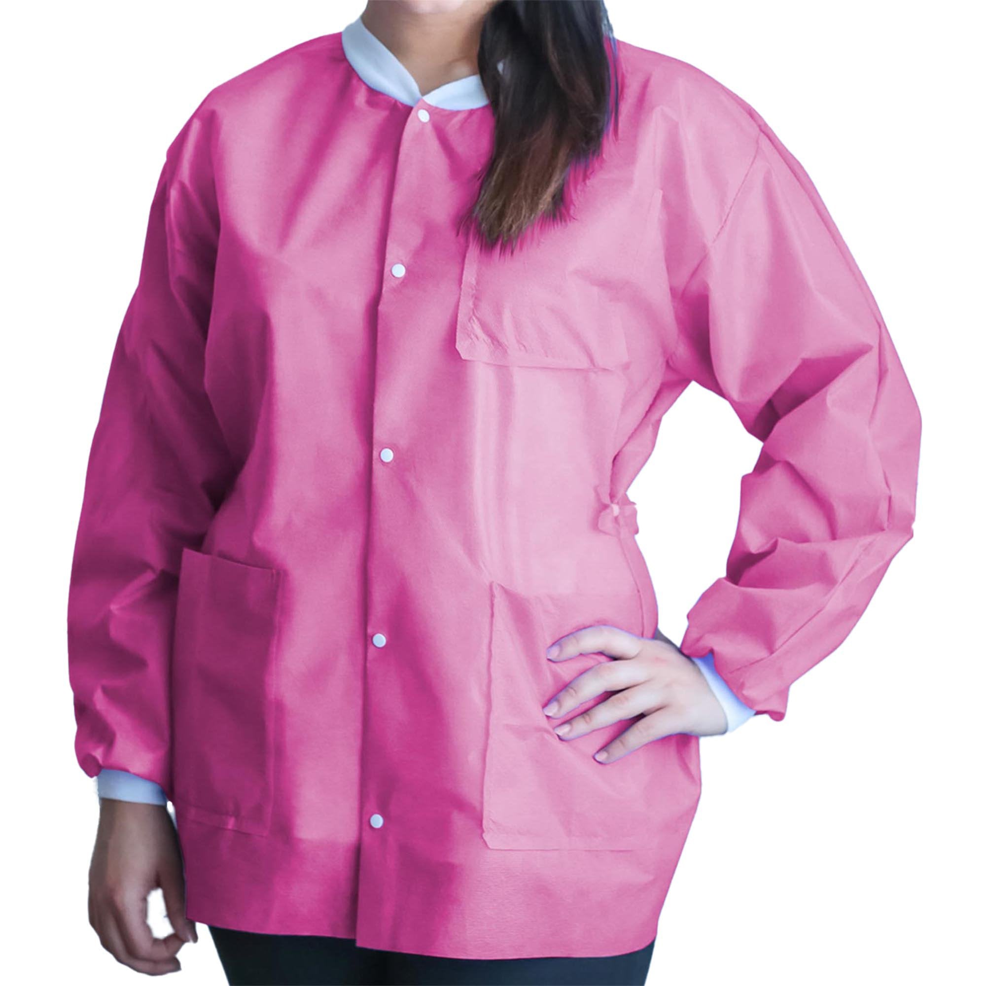 Lab Jacket FitMe™ Raspberry Pink Small Hip Length 3-Layer SMS Disposable (50 Units)