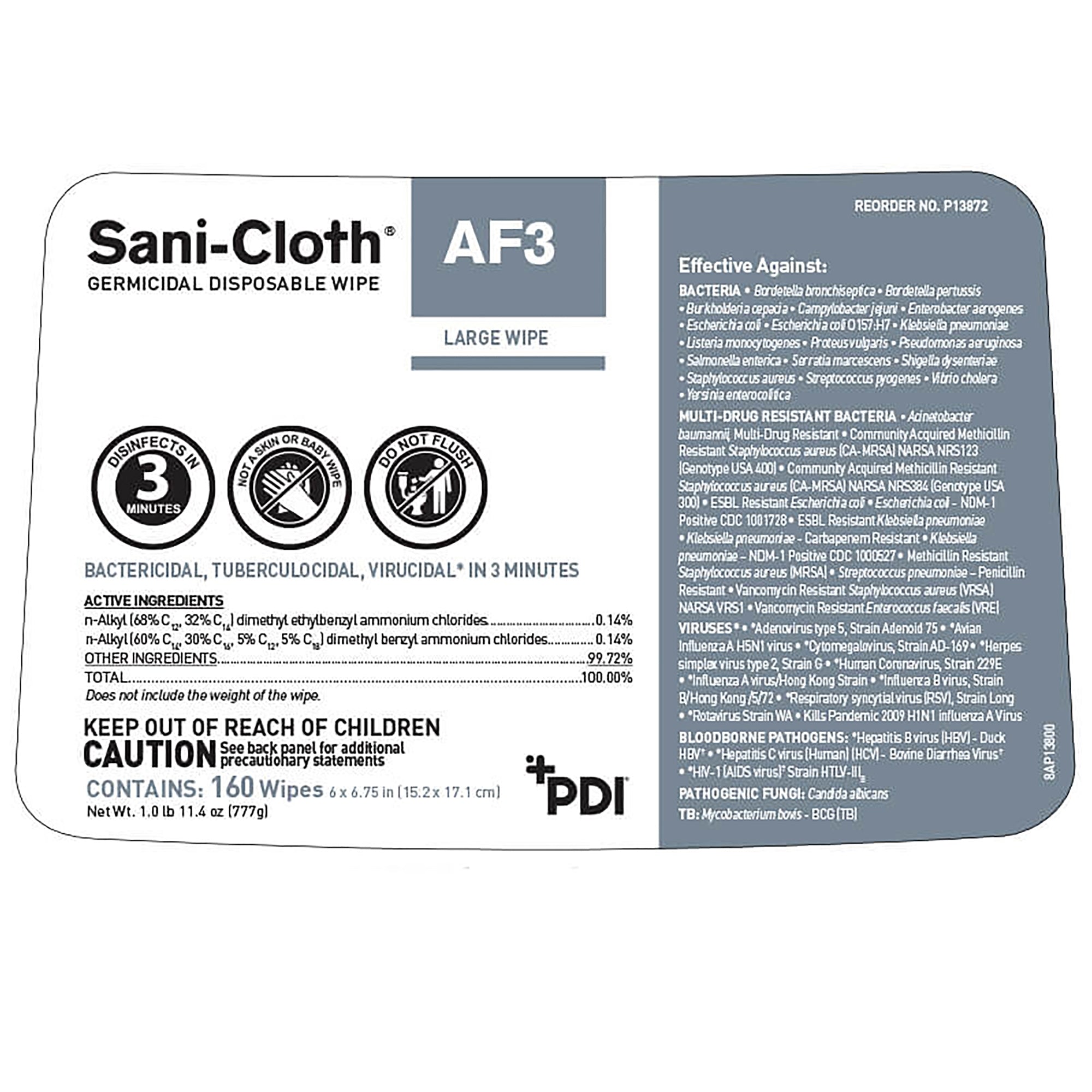 Sani-Cloth AF3 Germicidal Disinfectant Wipes, Large Canister - 160ct