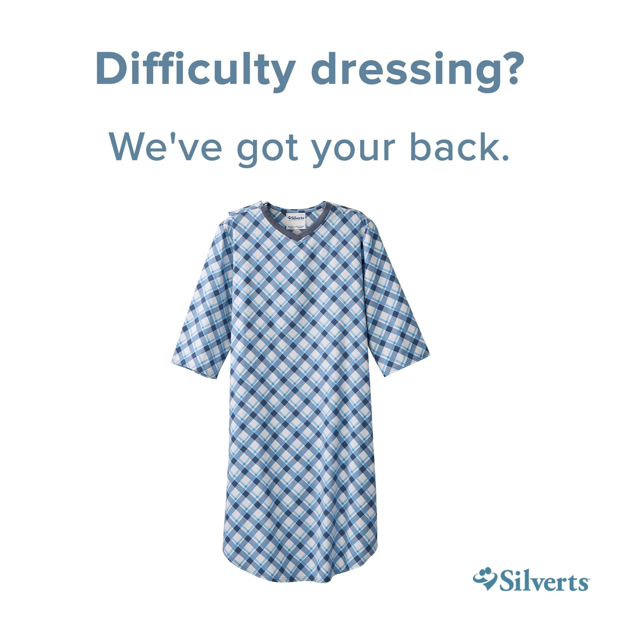 Silverts® Shoulder Snap Patient Exam Gown, Large, Diagonal Blue Plaid (1 Unit)