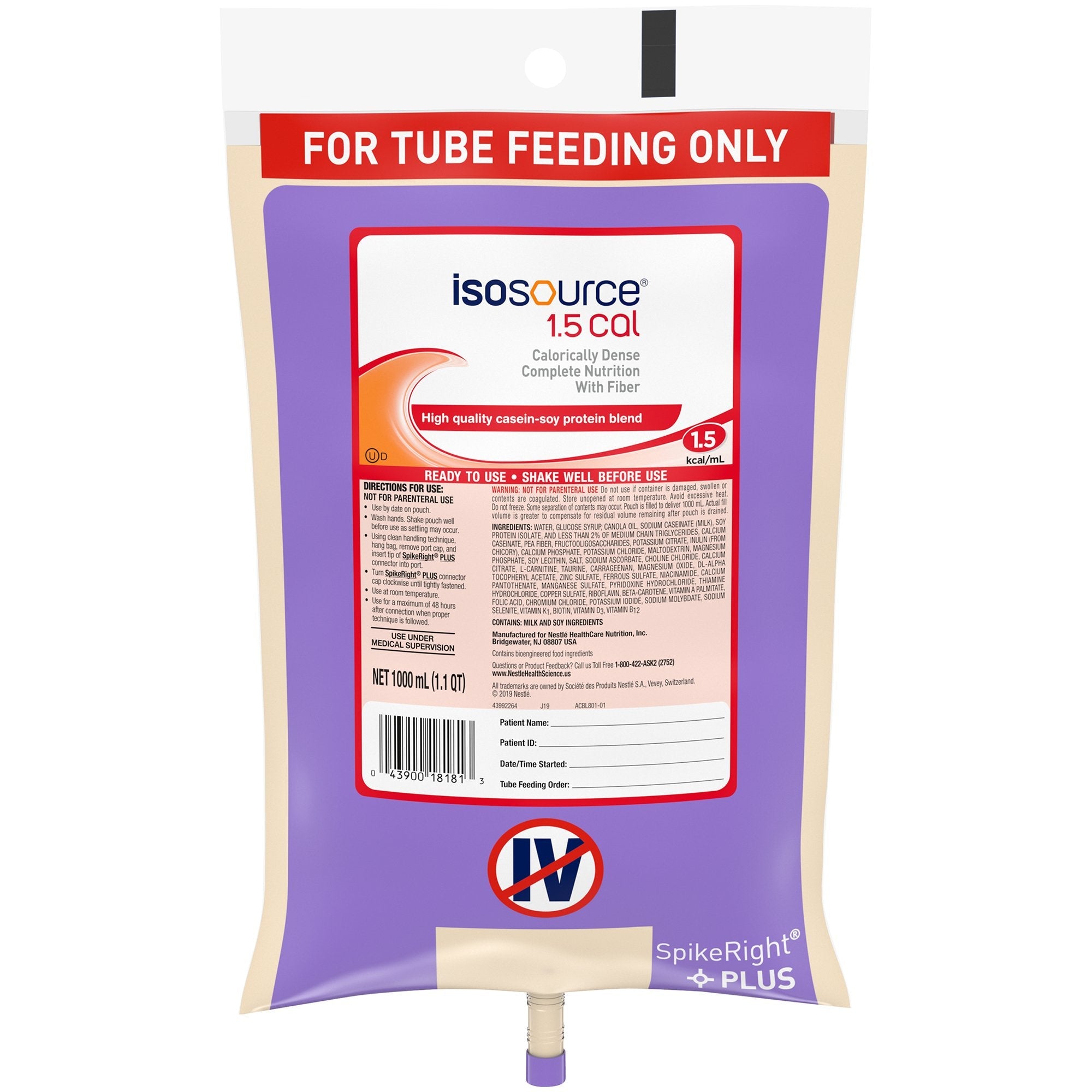 Isosource 1.5 Cal Tube Feeding Formula, Ready-to-Hang 33.8 oz Bag