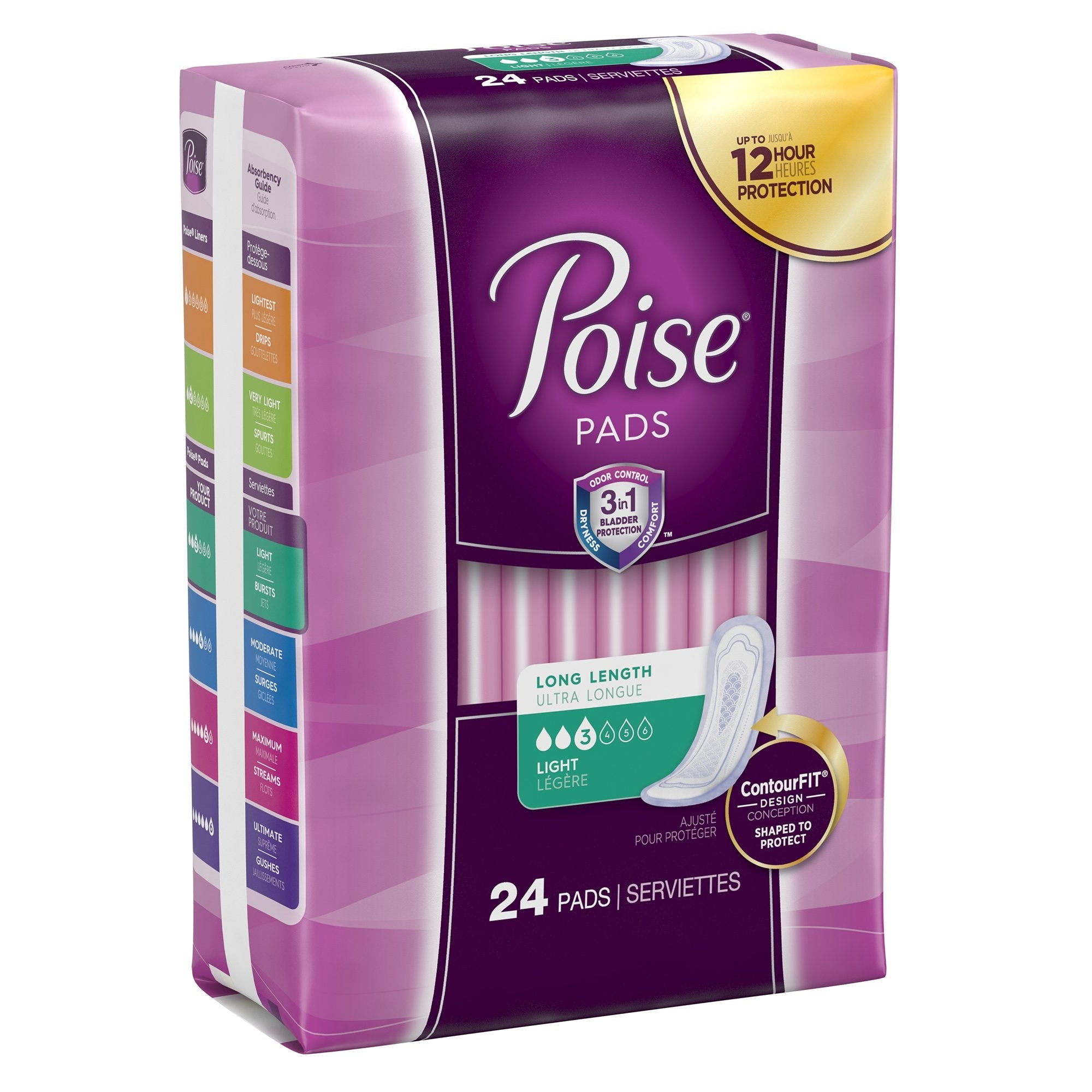 Poise Bladder Control Pad, Long, Light Absorbency, Disposable, Absorb-Loc Core, Female, One Size Fits Most (96 Units)