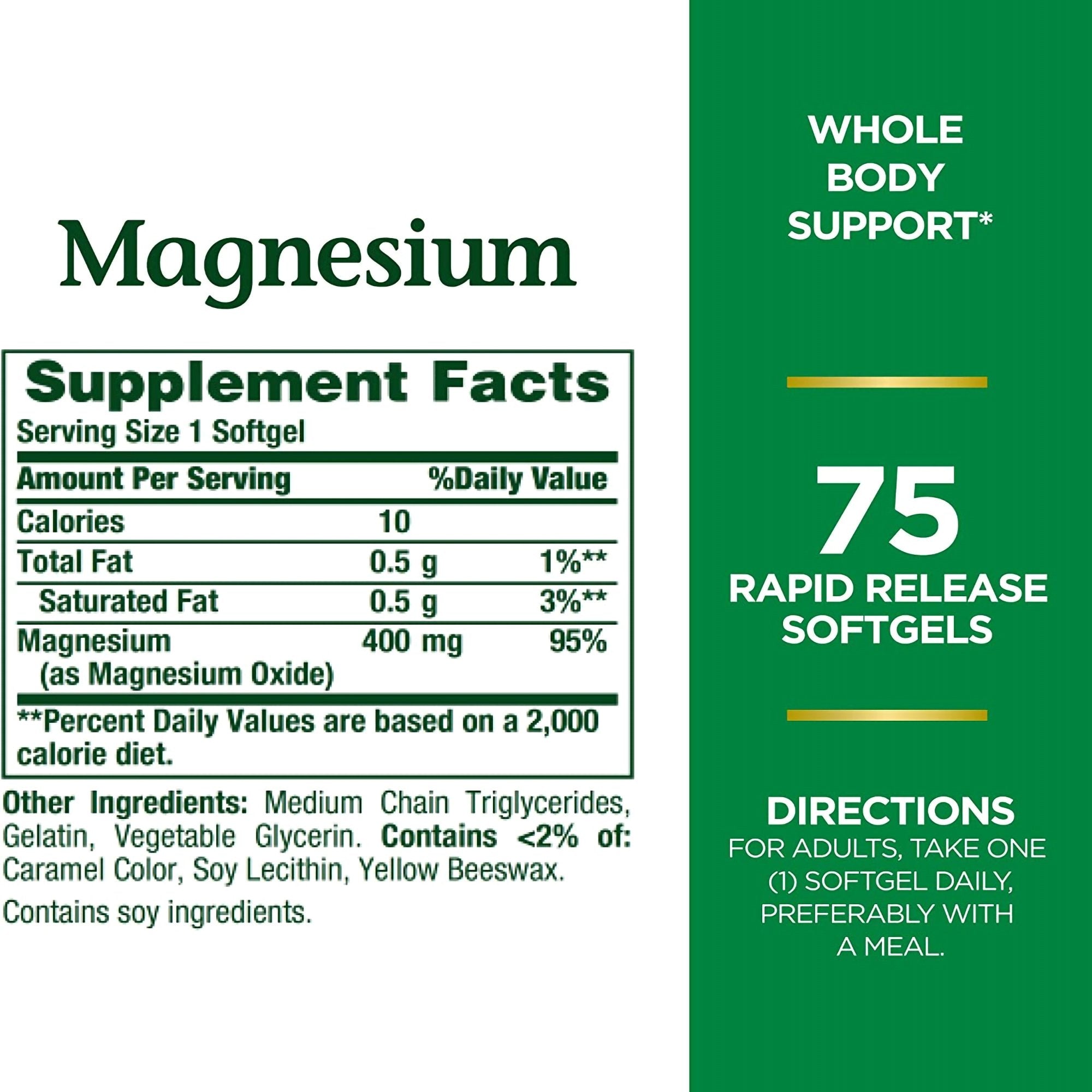 Dietary Supplement Nature's Bounty® Magnesium 400 mg Strength Softgel 75 per Bottle (1 Unit)