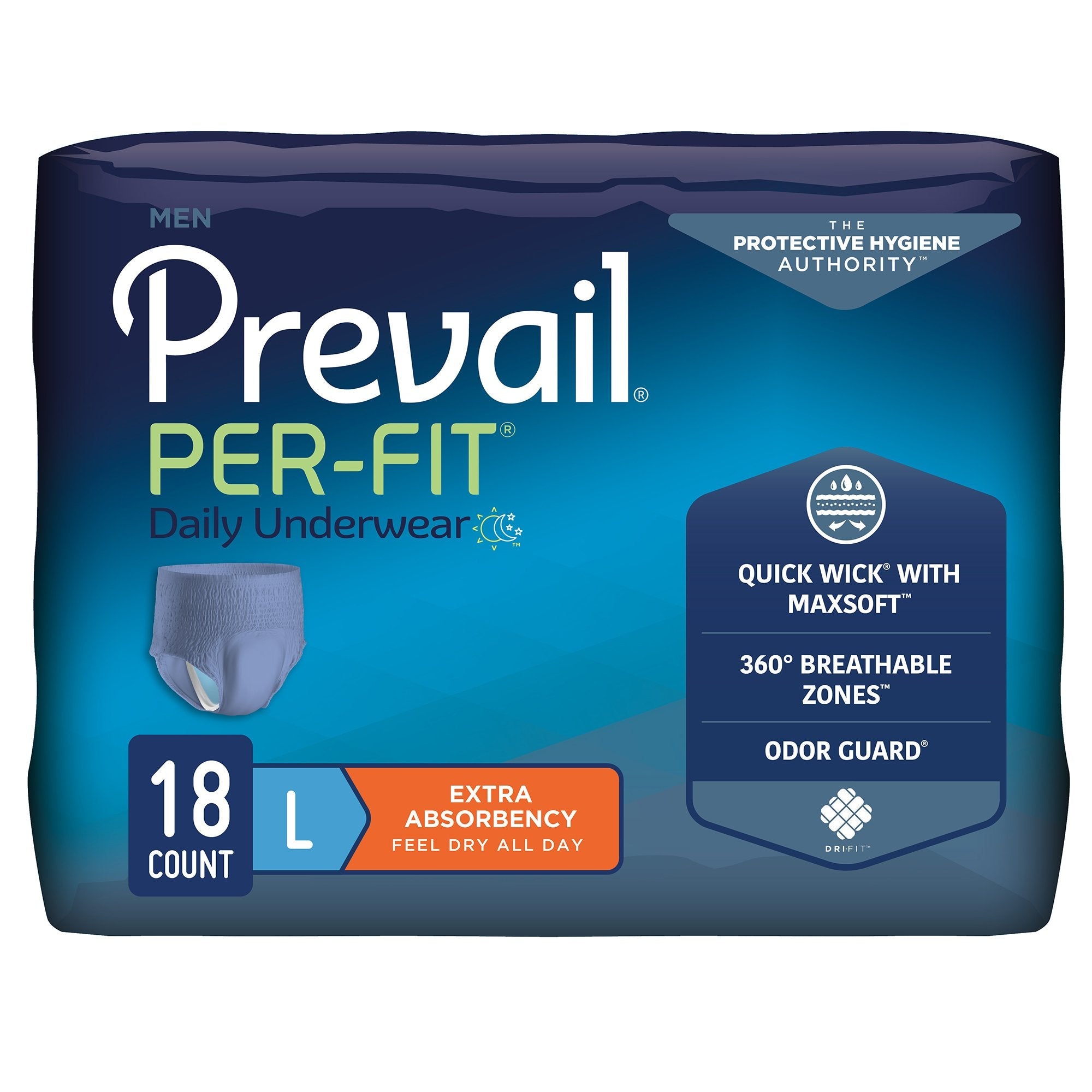 Prevail® Per-Fit® Men Adult Moderate Absorbent Underwear, Large, White (18 Units)