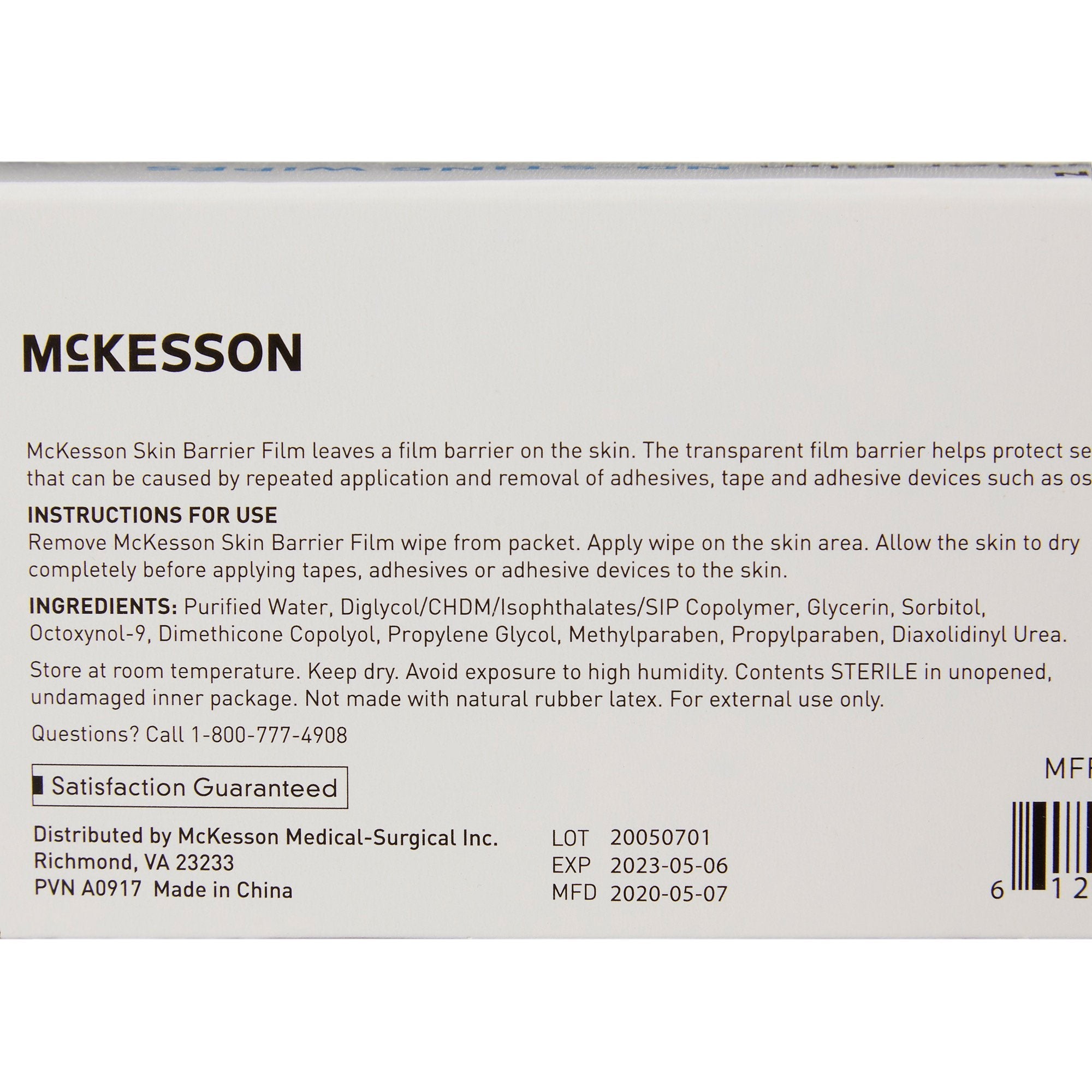 McKesson Skin Barrier Wipes - Protective, No Sting, Sterile, 2500 Units