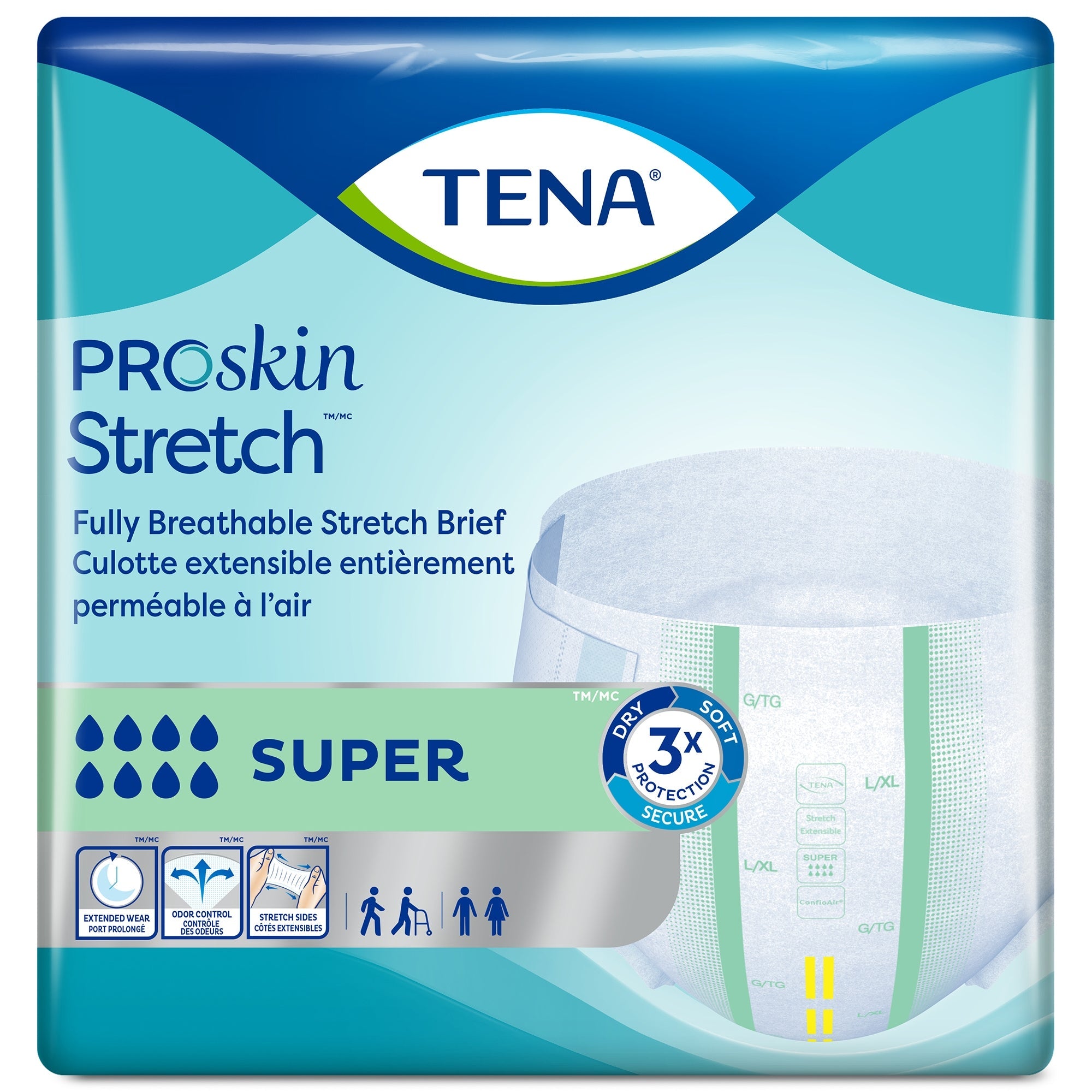 Tena ProSkin Stretch Super Medium Incontinence Briefs, Breathable & Odor Control