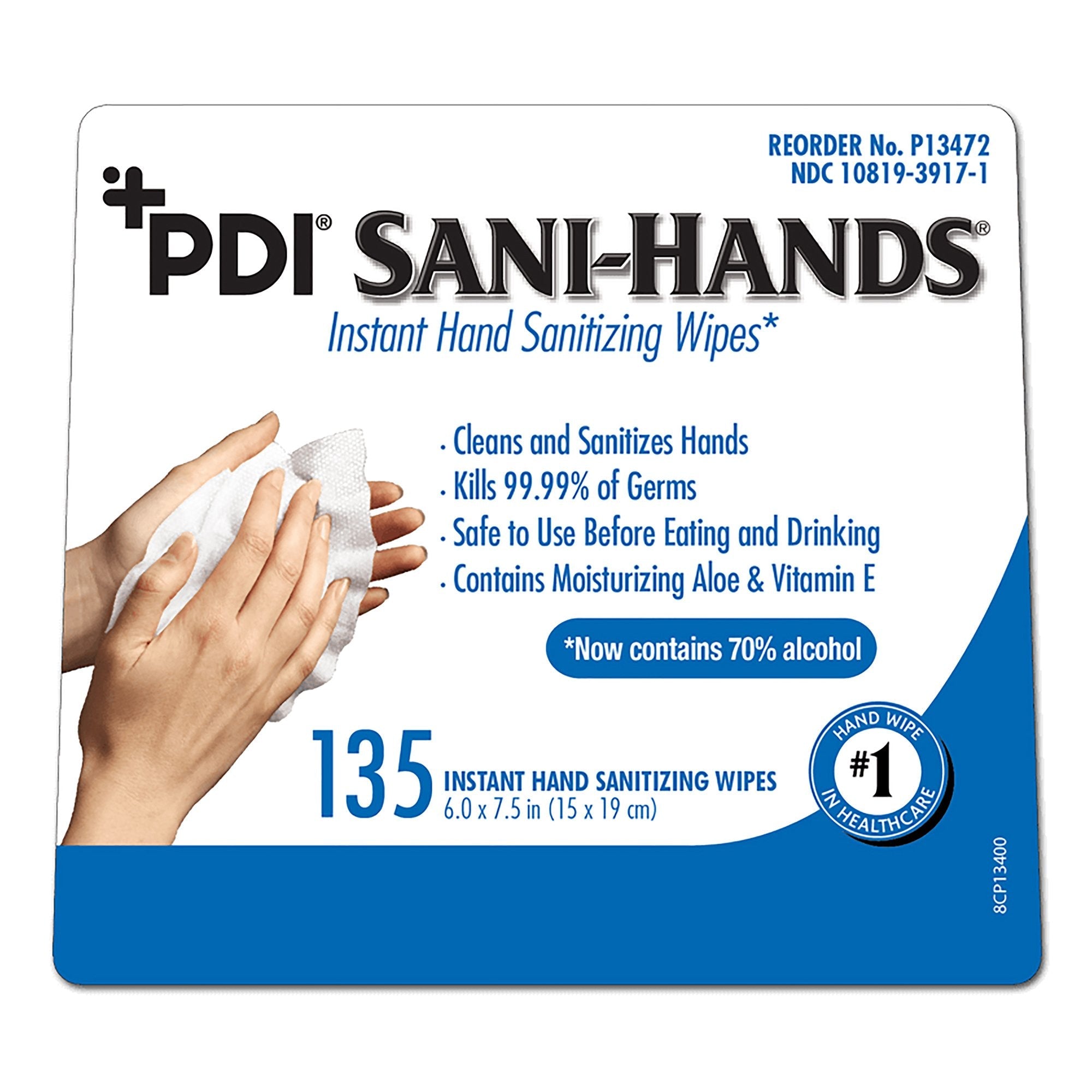 Sani-Hands Hand Sanitizing Wipes, Ethyl Alcohol, Canister, Unscented, 6 X 7.5 Inch (12 Units)