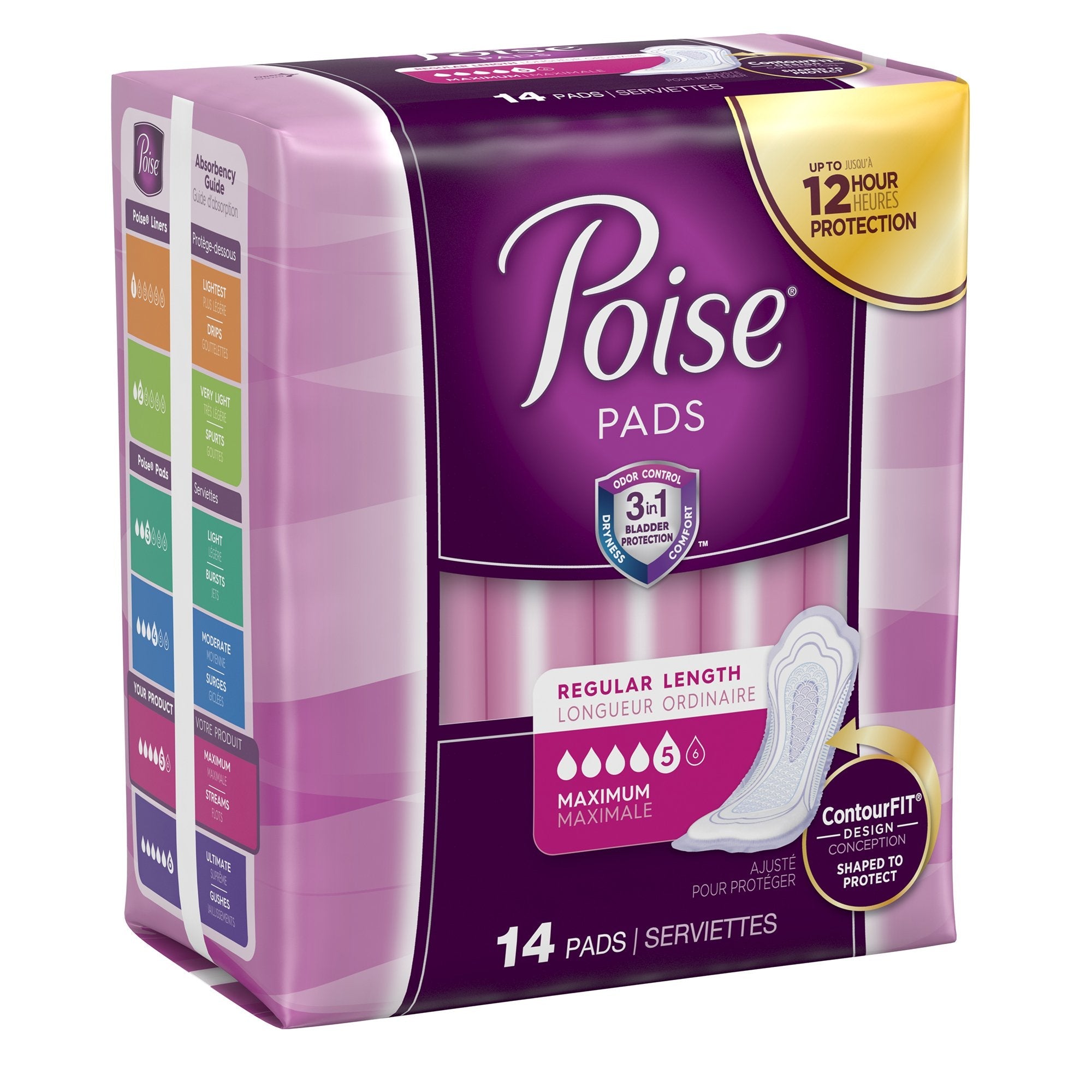 Poise Bladder Control Pads, Disposable, Heavy Absorbency, Regular Length, 3" x 11", Adult Female, Absorb-Loc Core (84 Units)