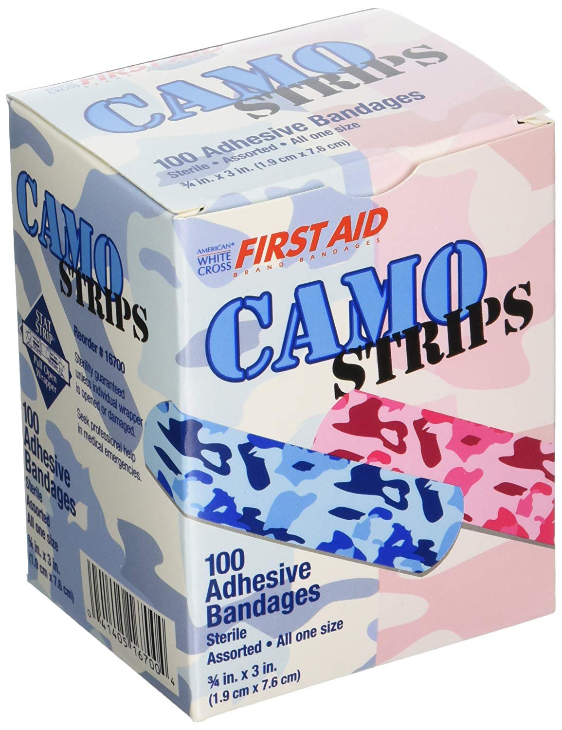 American® White Cross Stat Strip® Kid Design (Blue / Pink Camo) Adhesive Strip, 3/4 x 3 Inch (1200 Units)