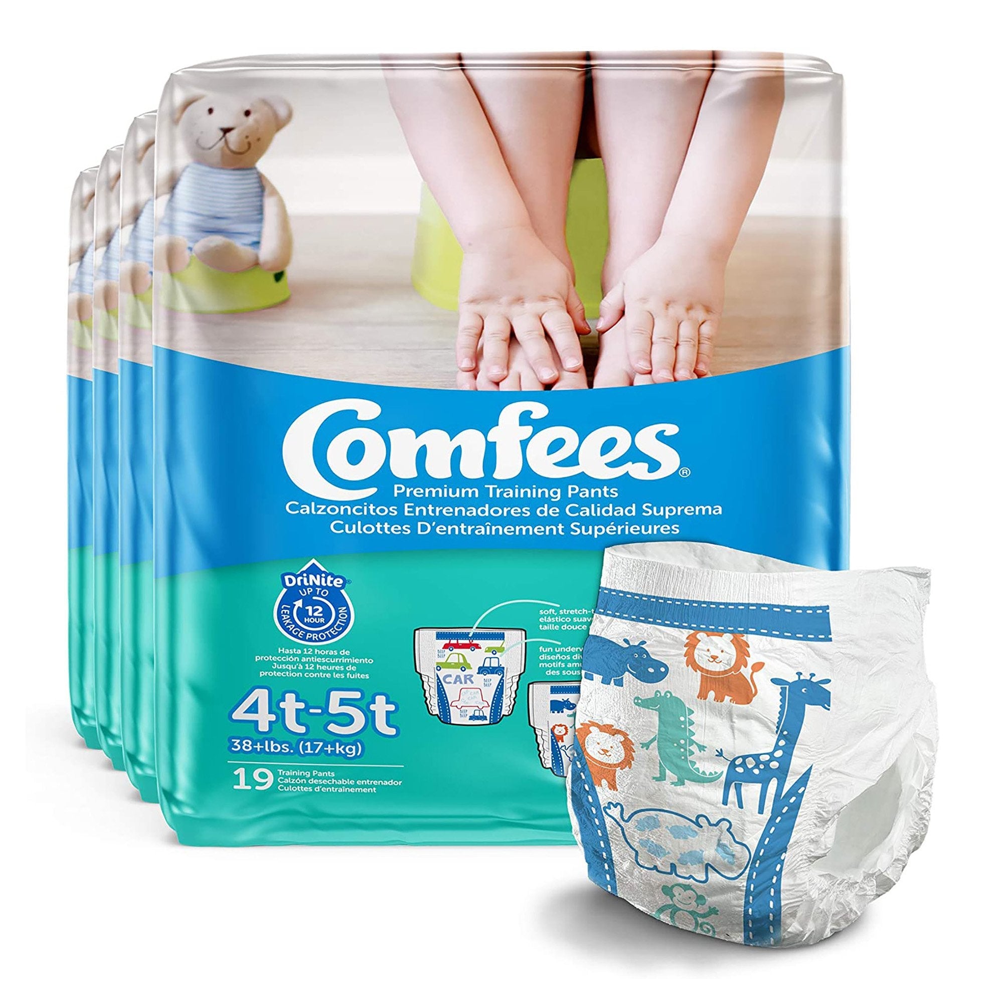 Comfees Training Pants, 12-Hour Protection, Male Toddler, 4T-5T, Over 38 Lbs (19 Units)