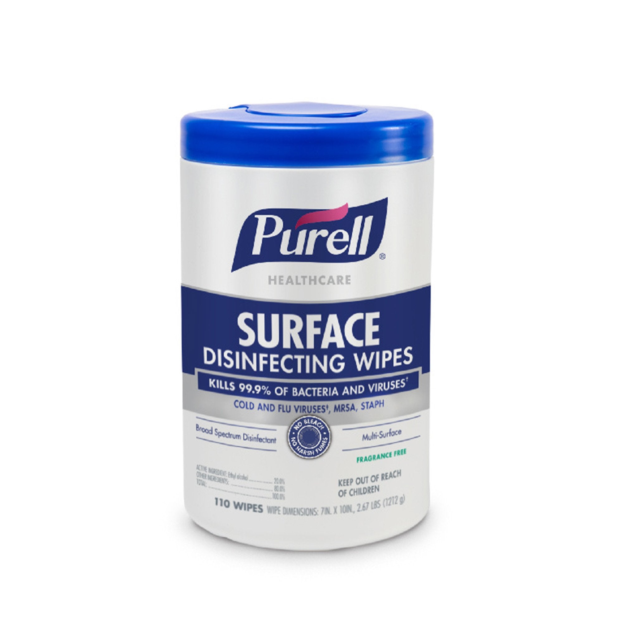 Purell® Healthcare Surface Disinfectant Cleaner Premoistened Alcohol Based Manual Pull Wipe 110 Count Canister Unscented NonSterile (660 Units)