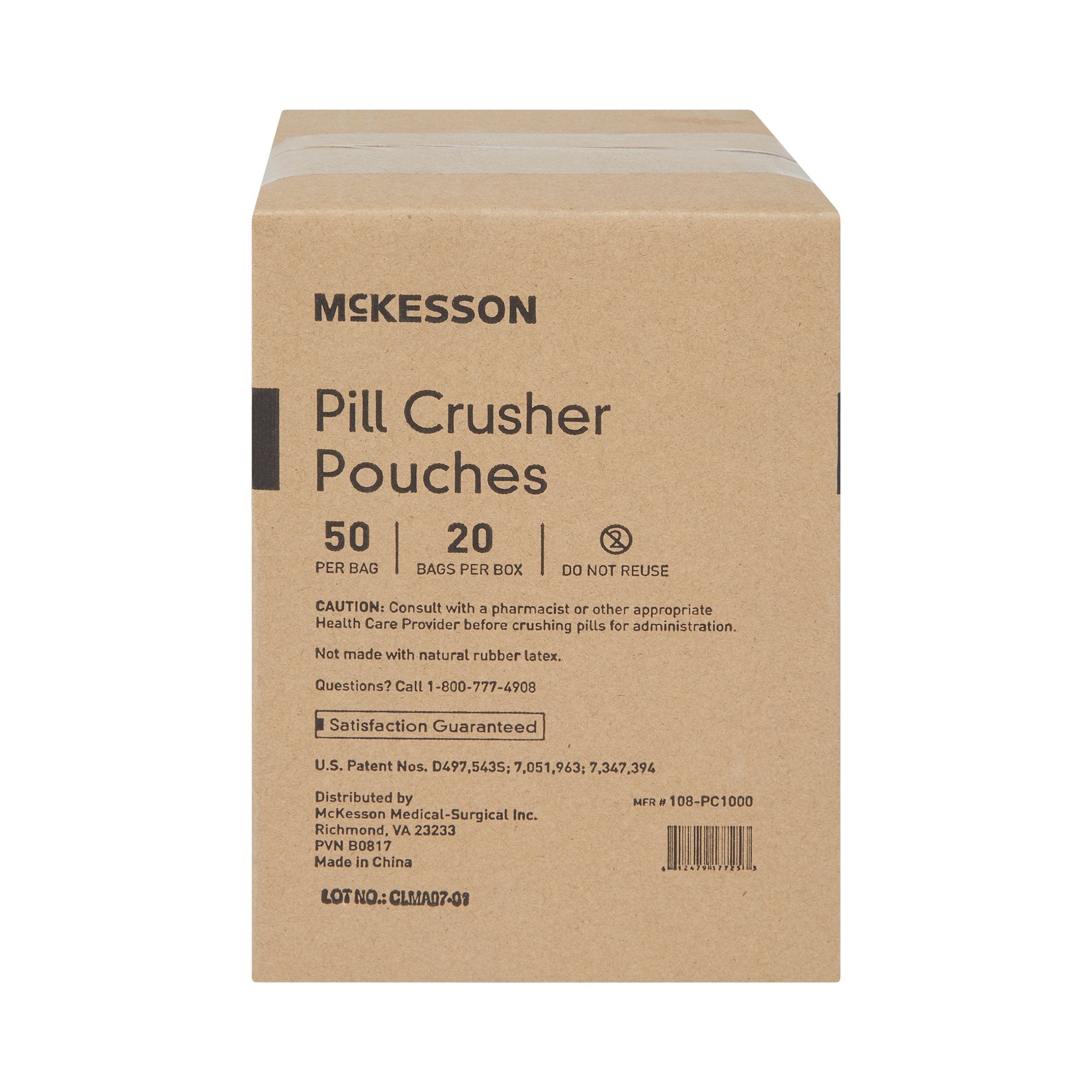 McKesson Silent Knight Pill Crusher Pouches, 2 x 4.5 Inch, Clear, 20ct