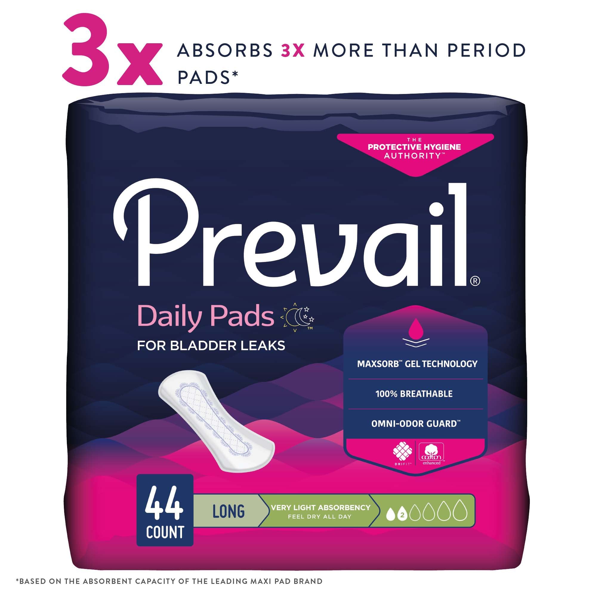 Prevail® Daily Bladder Control Pad, Very Light, Long Length (44 Units)