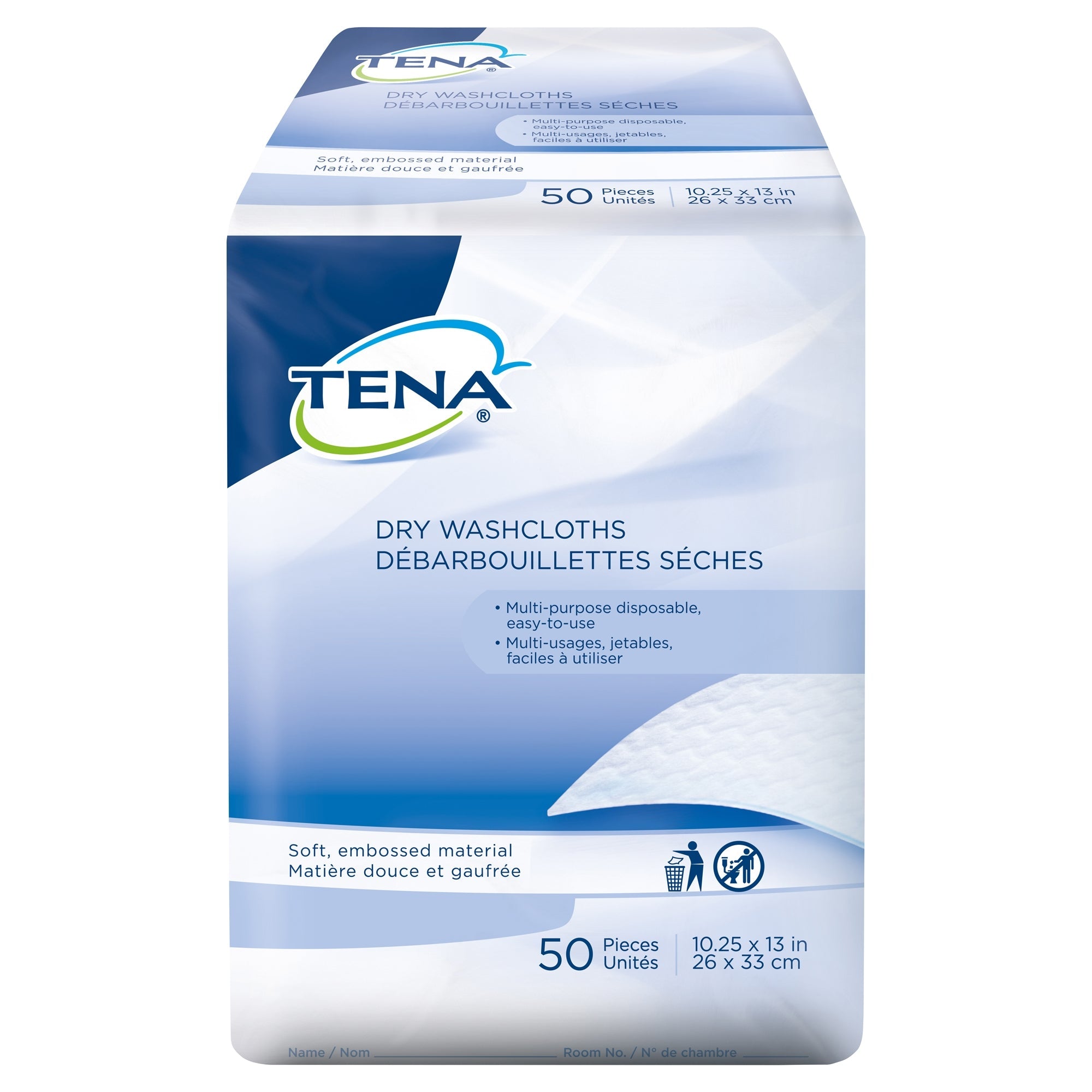 Tena ProSkin Dry Disposable Washcloths, 10-1/4 x 13 Inch, White - Hygienic Body Cleansing