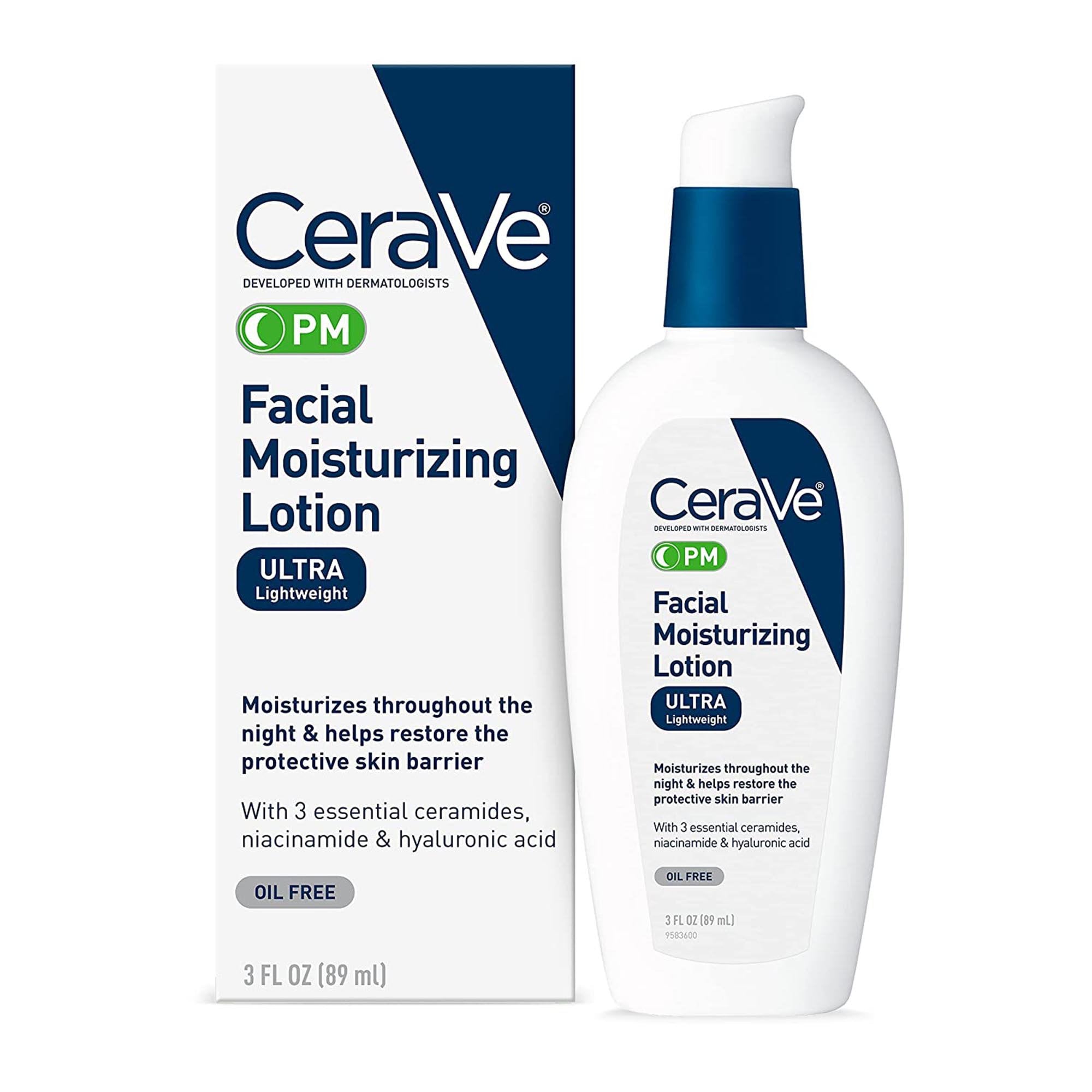 Facial Moisturizer CeraVe® PM 3 oz. Pump Bottle Unscented Lotion (1 Unit)