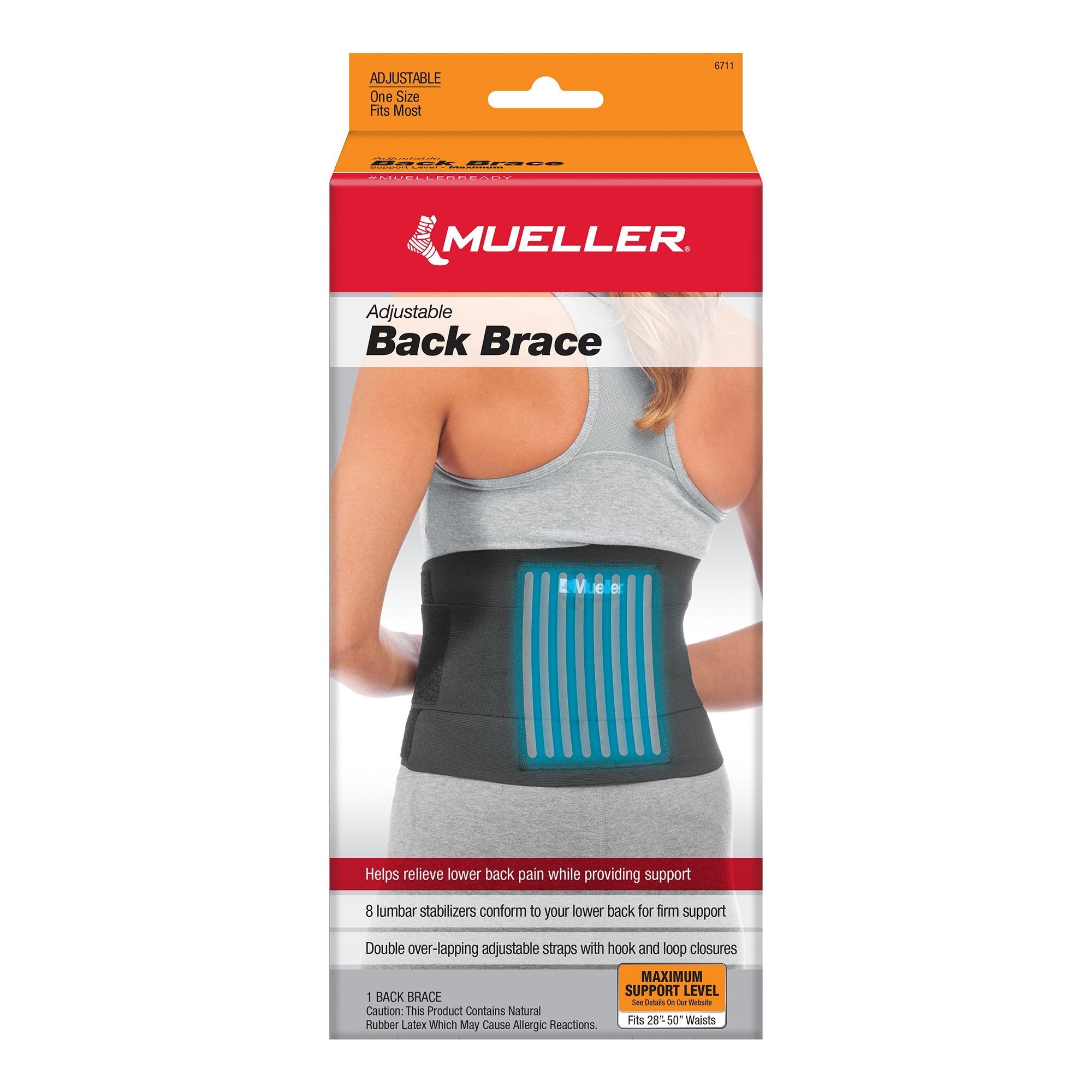 Back Brace Mueller® One Size Fits Most Hook and Loop Strap Closure 28 to 50 Inch Waist Circumference Adult (1 Unit)