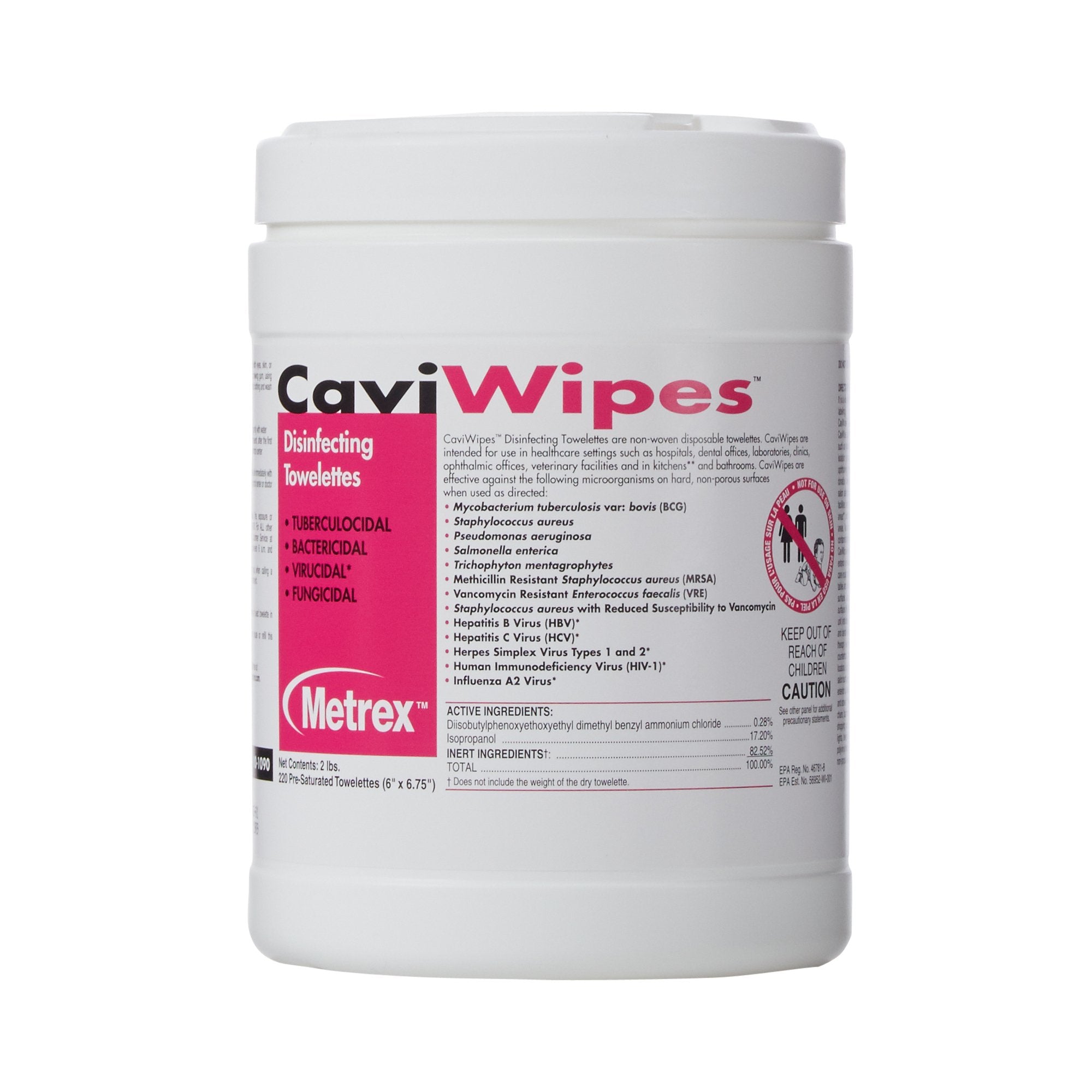 Metrex CaviWipes Surface Disinfectant Alcohol-Based Wipes, Non-Sterile, Disposable, Alcohol Scent, Canister, 6 X 6.75 Inch (1 Unit)