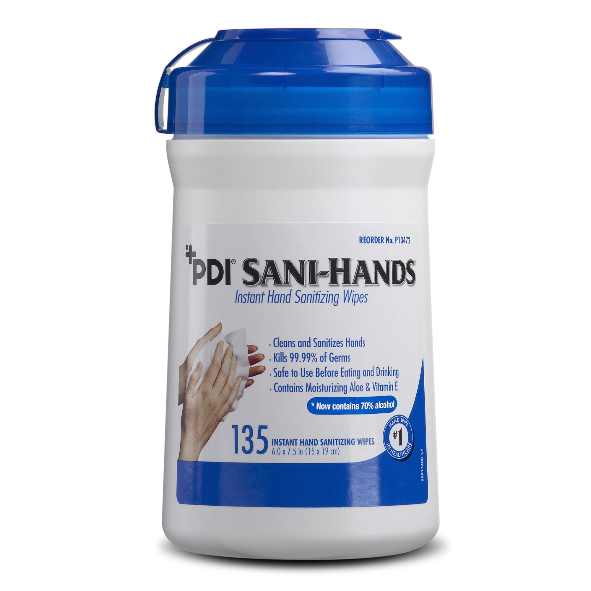 Sani-Hands Hand Sanitizing Wipes, Ethyl Alcohol, Canister, Unscented, 6 X 7.5 Inch (12 Units)