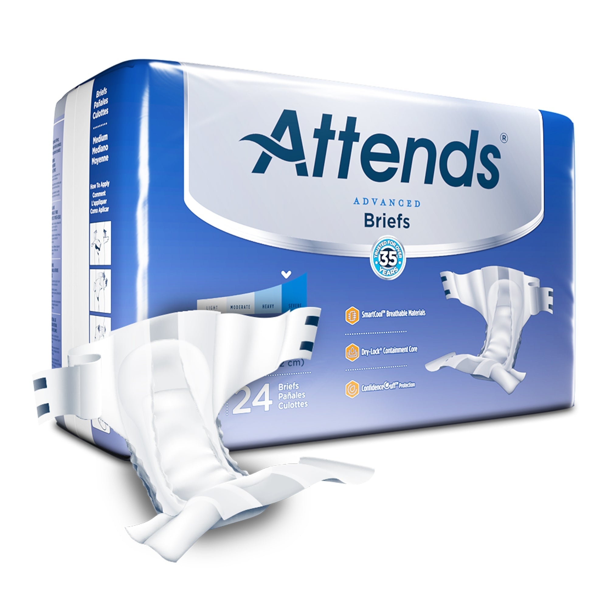 Attends® Advanced Medium Briefs - Unisex Incontinence Care (24 Pack)