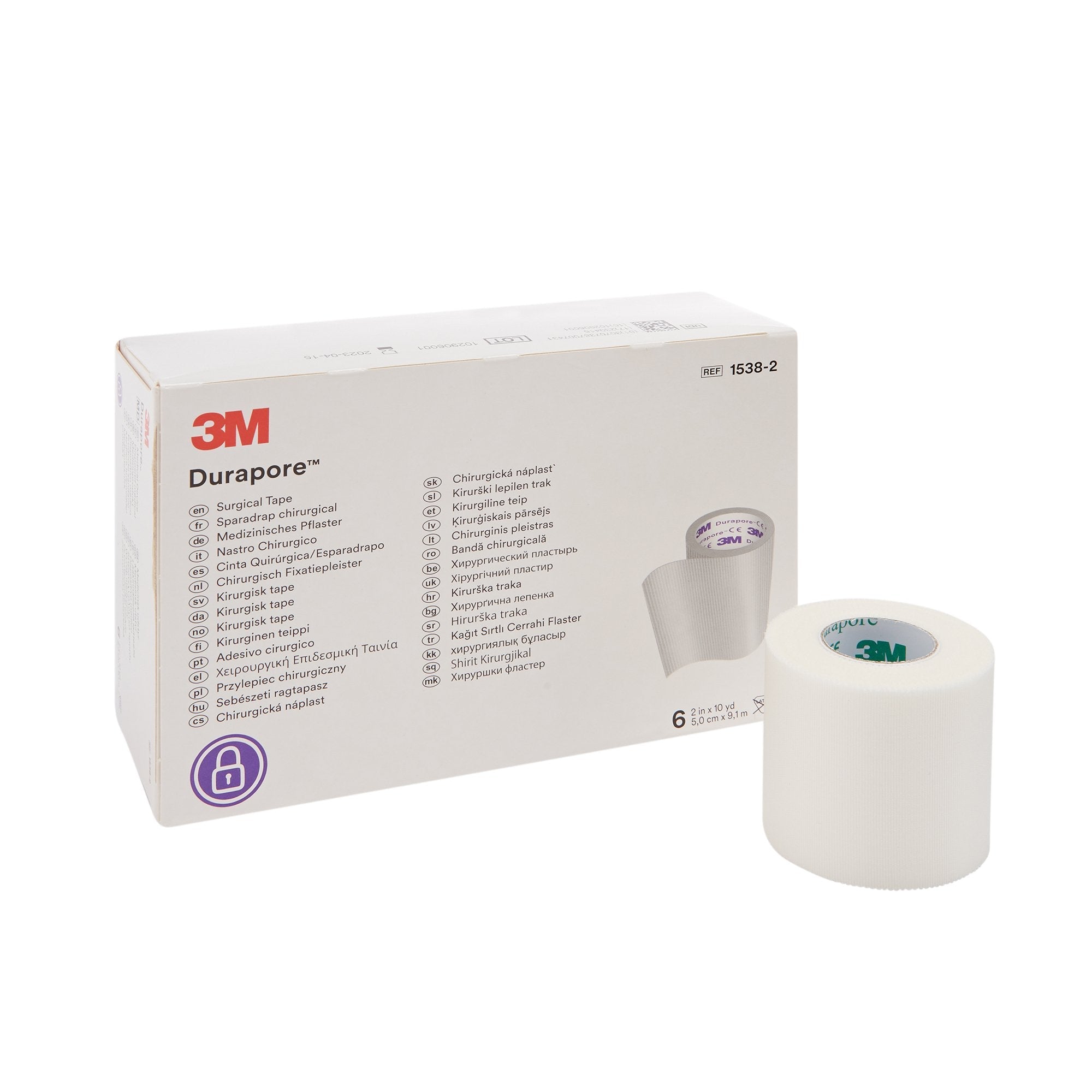 3M™ Durapore™ Medical Tape - 2" x 10 Yd, Silk-Like Cloth, White, 6-Pack