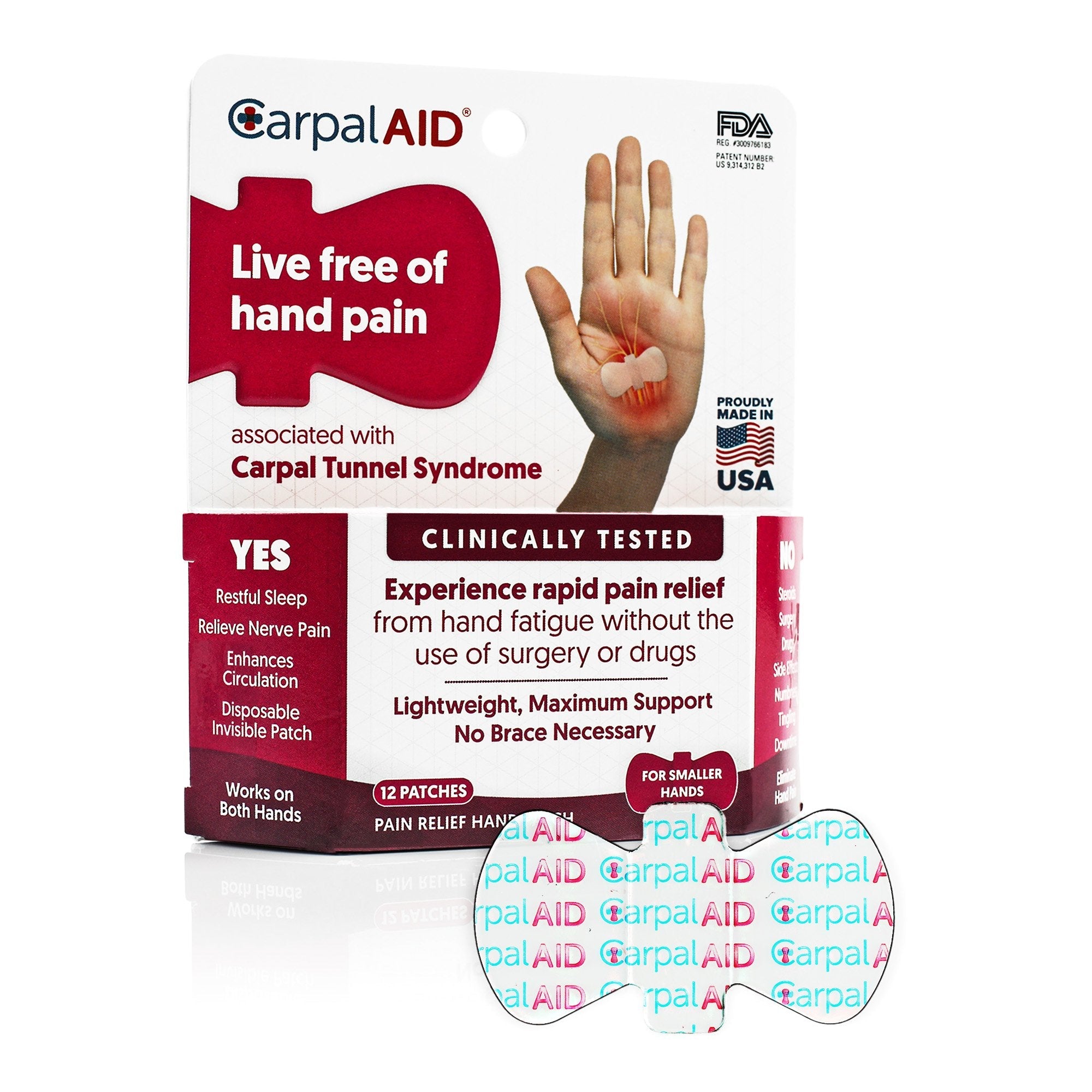 CarpalAid® Patch Hand-Based Carpal Tunnel Support, Small (12 Units)