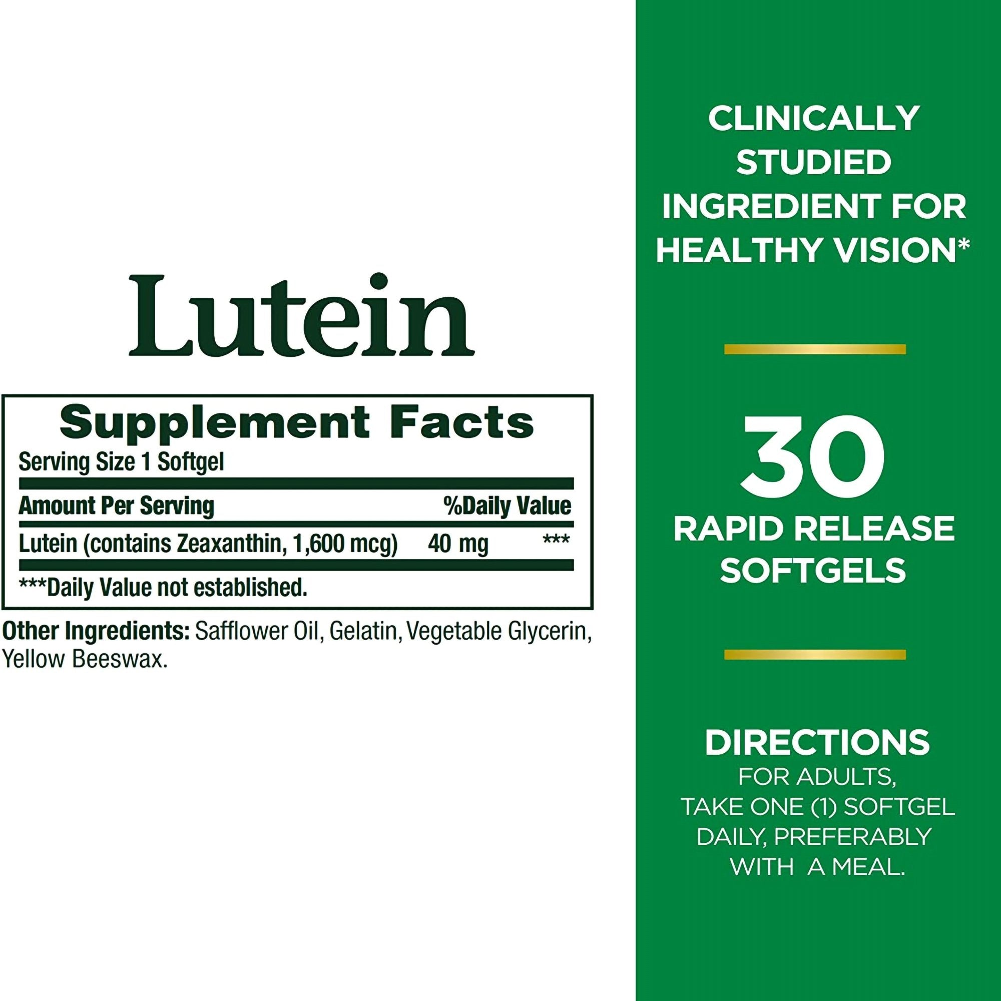 Dietary Supplement Nature's Bounty® Lutein 40 mg Strength Softgel 30 per Bottle (1 Unit)