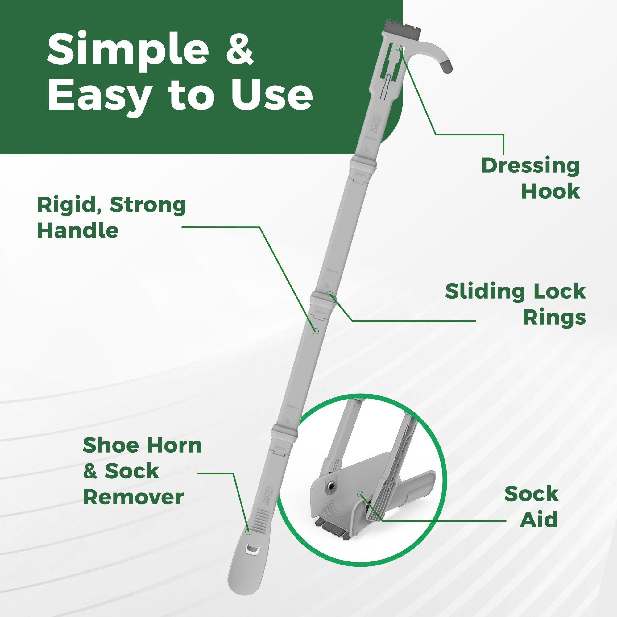 Reach Right Compression Sock Aid Device, Long Shoe Horn, Dressing Hook (1 Unit)