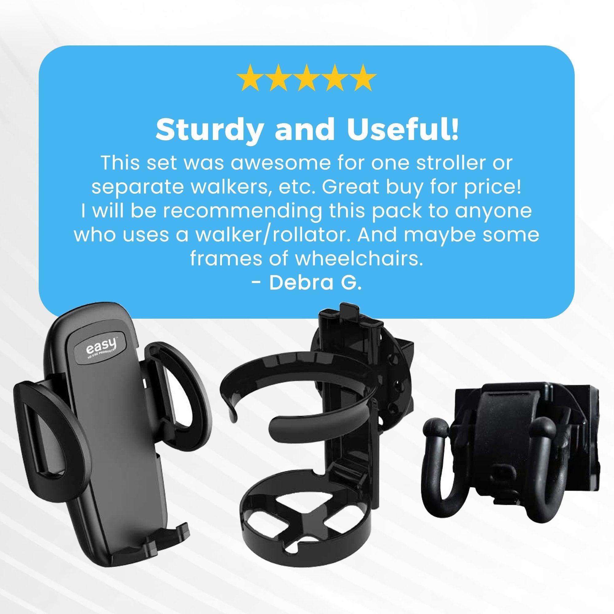 Mobility Aid Combo Pack, Cup Holder, Phone Grip, Bag Hooks (16 Units)