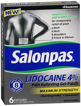 Salonpas® Lidocaine 4% Pain Relief Patches - 6 Unit Box, Long-Lasting