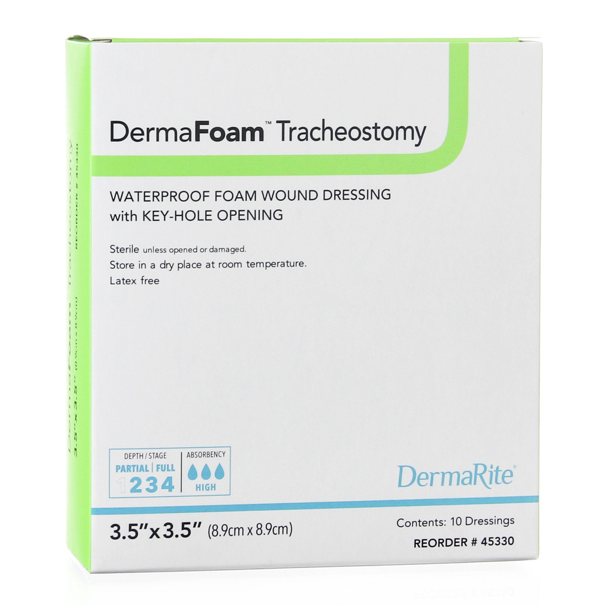 DermaFoam® Tracheostomy Nonadhesive without Border Foam Dressing, 3½ x 3½ Inch (10 Units)