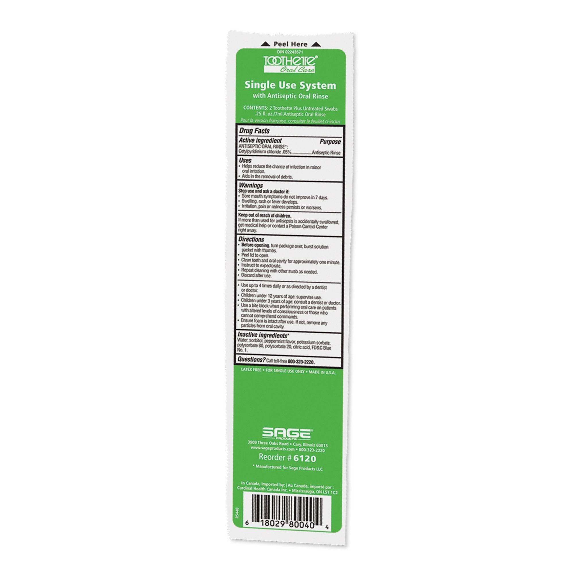 Sage Oral Swabstick Toothette Plus Foam Tip, Cetylpyridinium Chloride .05% (1 Unit)