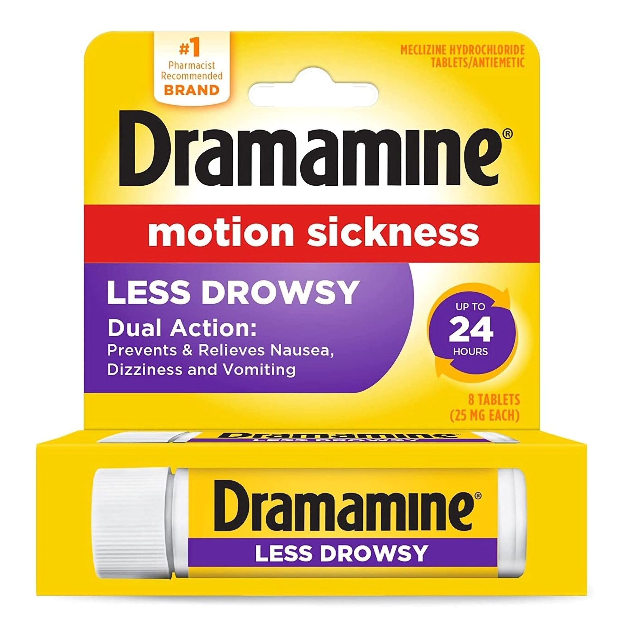 Nausea Relief Dramamine® Motion Sickness All Day Less Drowsy 25 mg Strength Tablet 8 Per Box (8 Units)