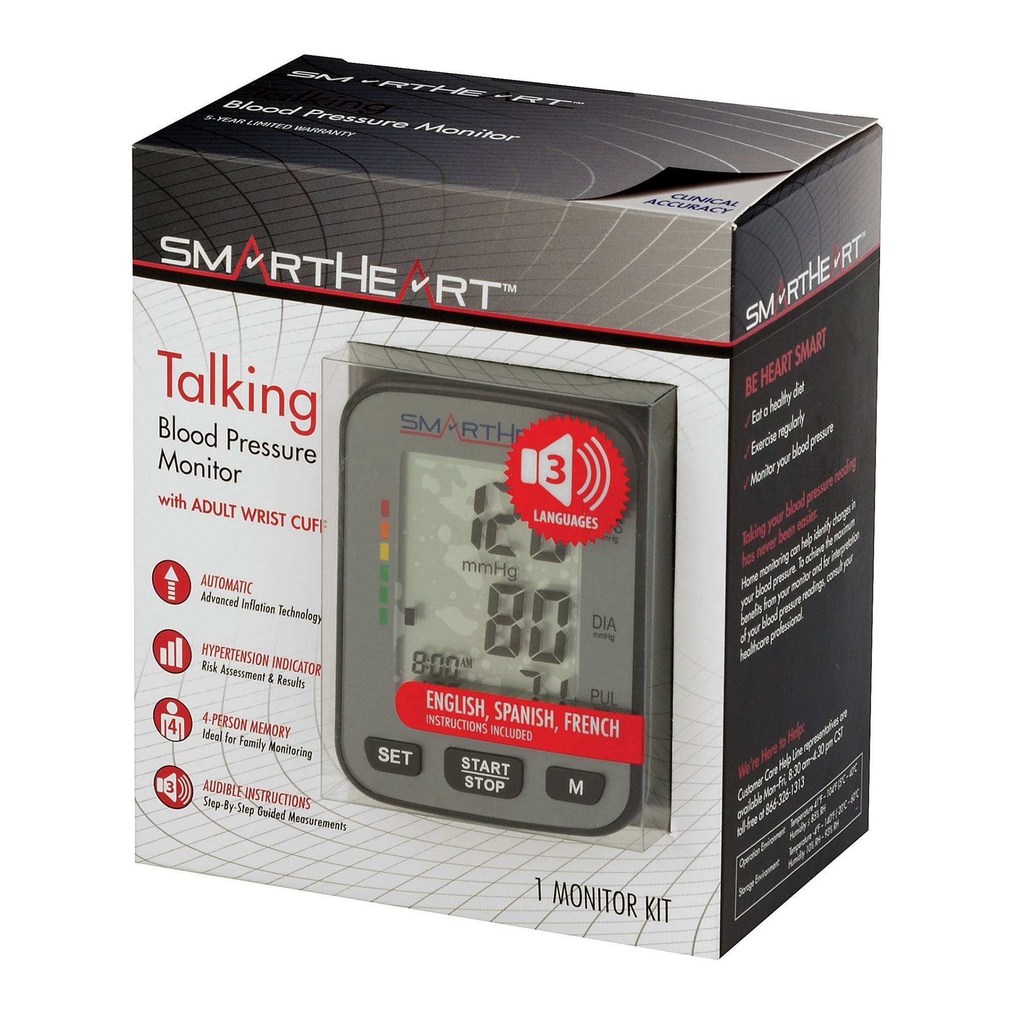 SmartHeart Premium Talking Wrist Blood Pressure Monitor (1 Unit)