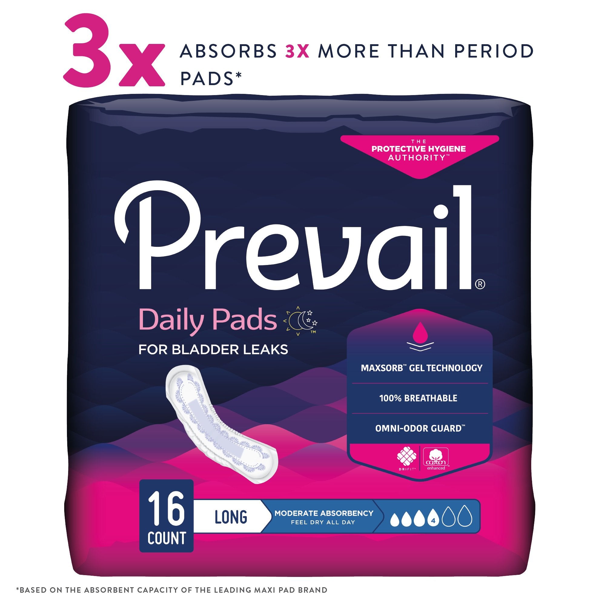 Prevail Daily Pads 11" Moderate Absorbency Bladder Control (144ct)