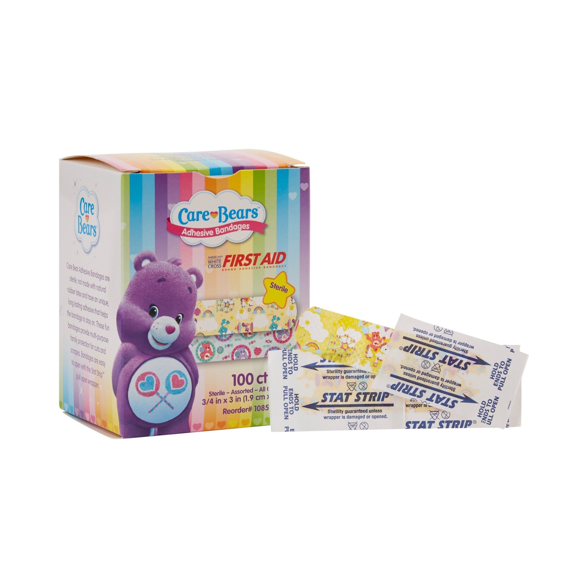 American® White Cross Stat Strip® Kid Design (Care Bears) Adhesive Strip, 3/4 x 3 Inch (100 Units)