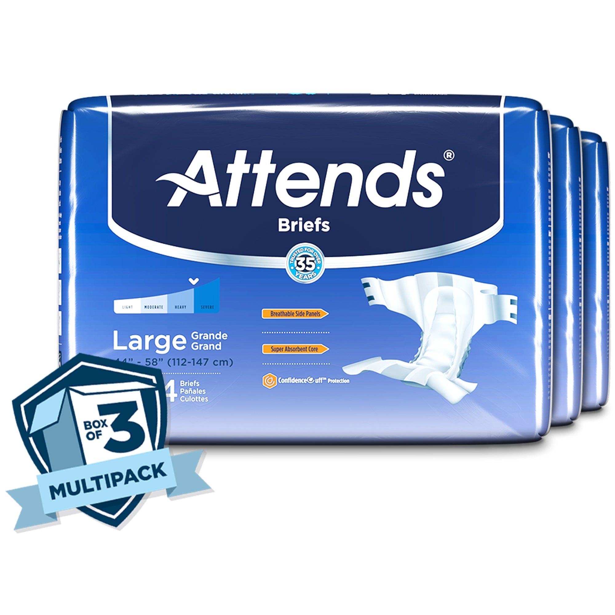 Attends Briefs Large Size - Adult Heavy Absorbency Disposable Diapers, 24 Pack