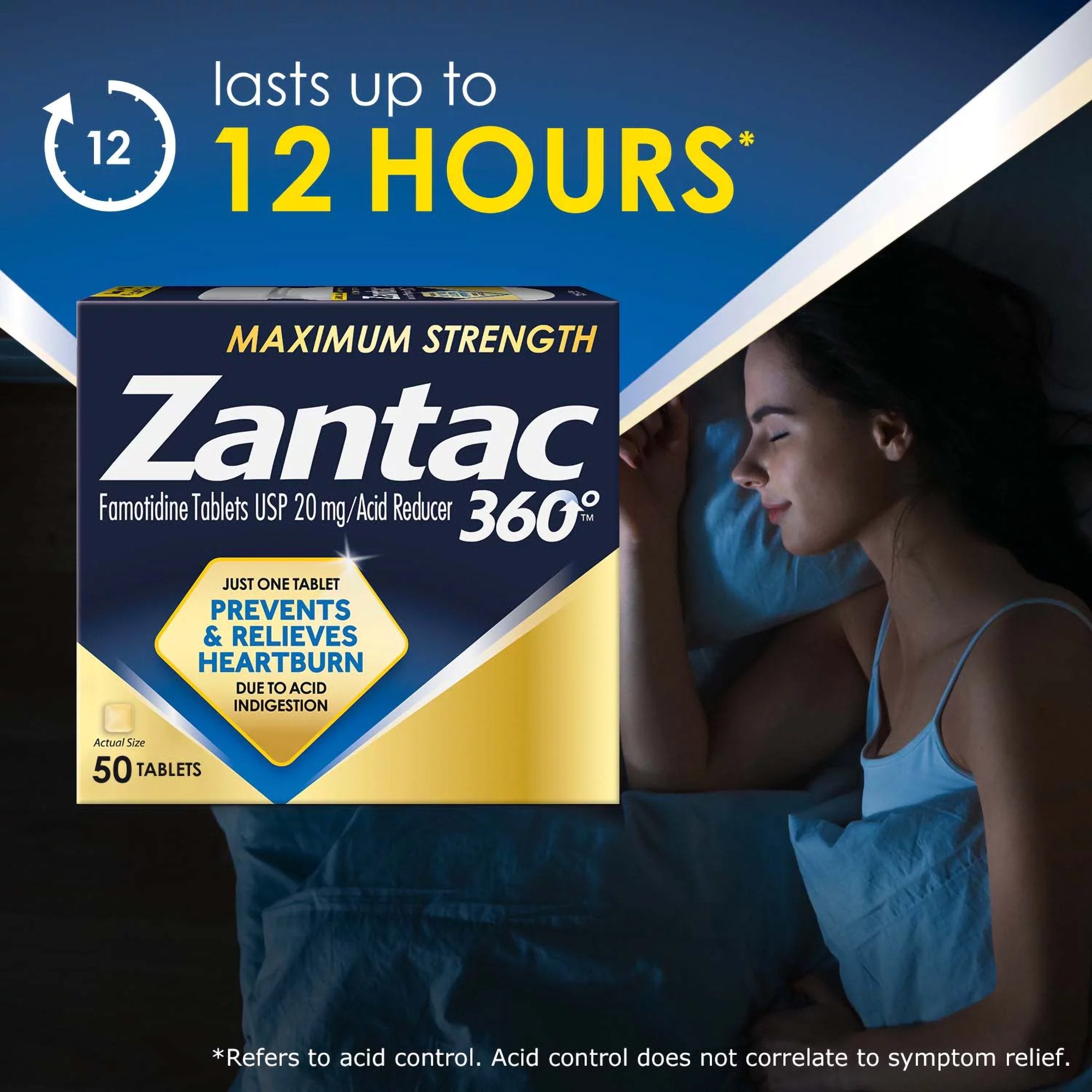 Antacid Zantac 360°® Maximum Strength 20 mg Strength Tablet 50 per Bottle (1 Unit)