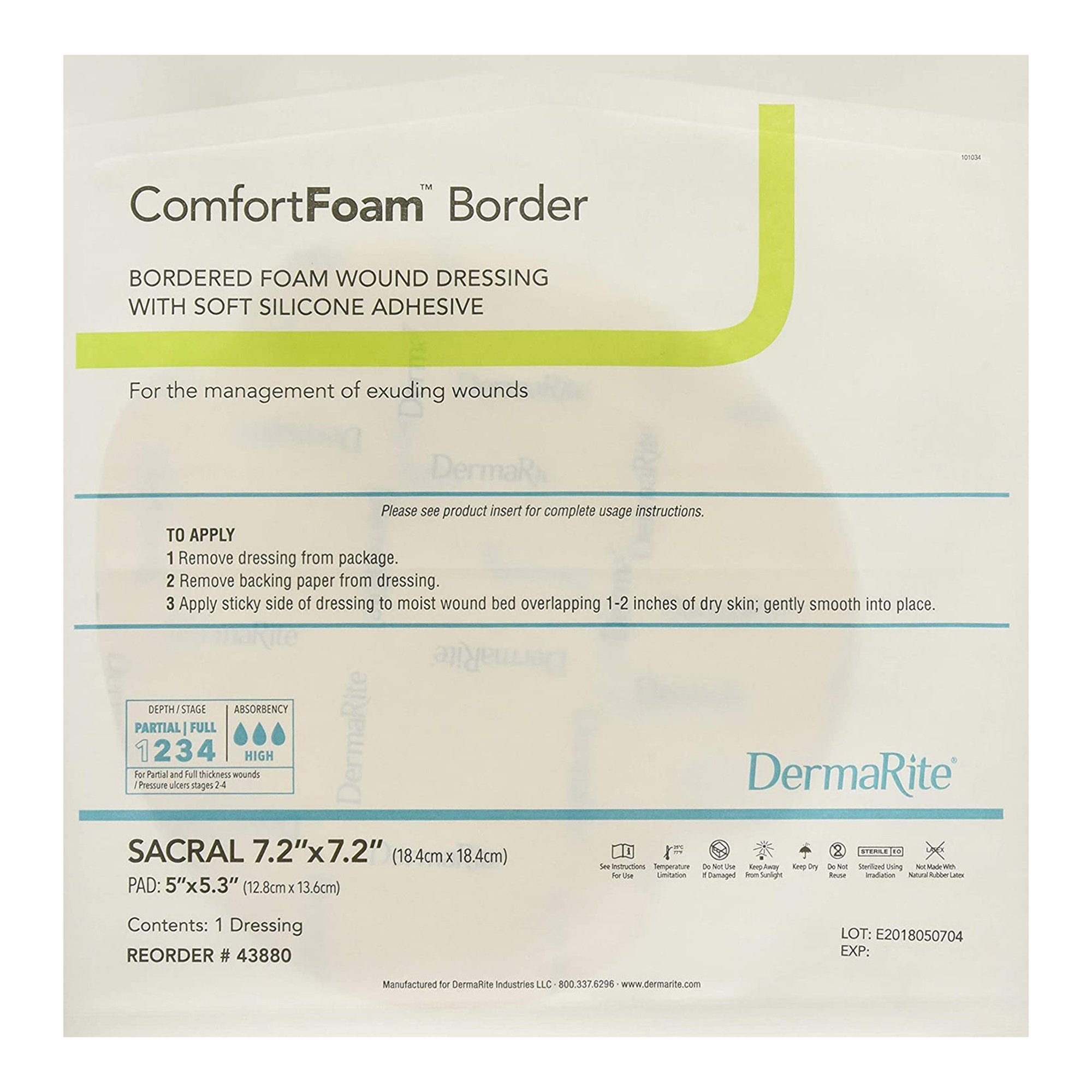 ComfortFoam™ Border Silicone Adhesive with Border Silicone Foam Dressing, 7-1/5 x 7-1/5 Inch Sacral (5 Units)