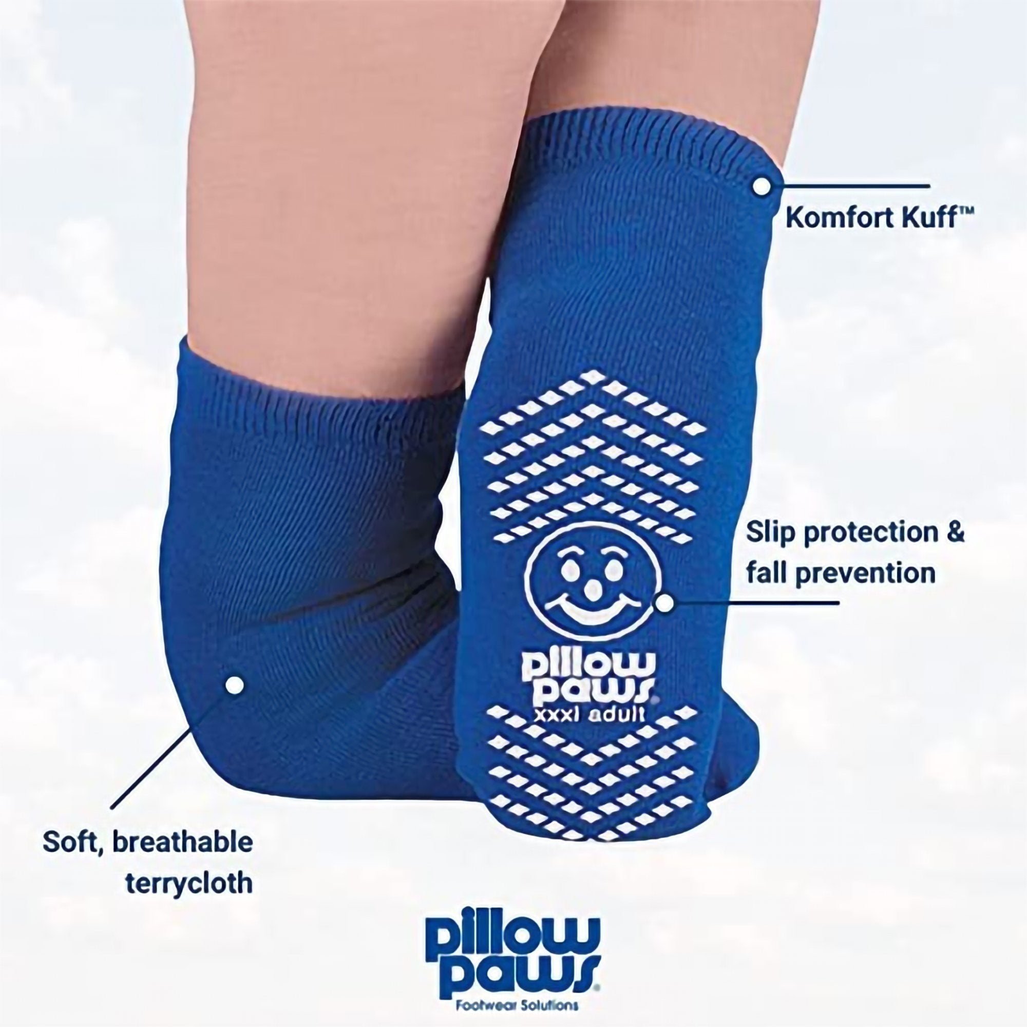 Pillow Paws® Ankle High Double Imprint Terries™ Slipper Socks, 3X-Large (1 Unit)