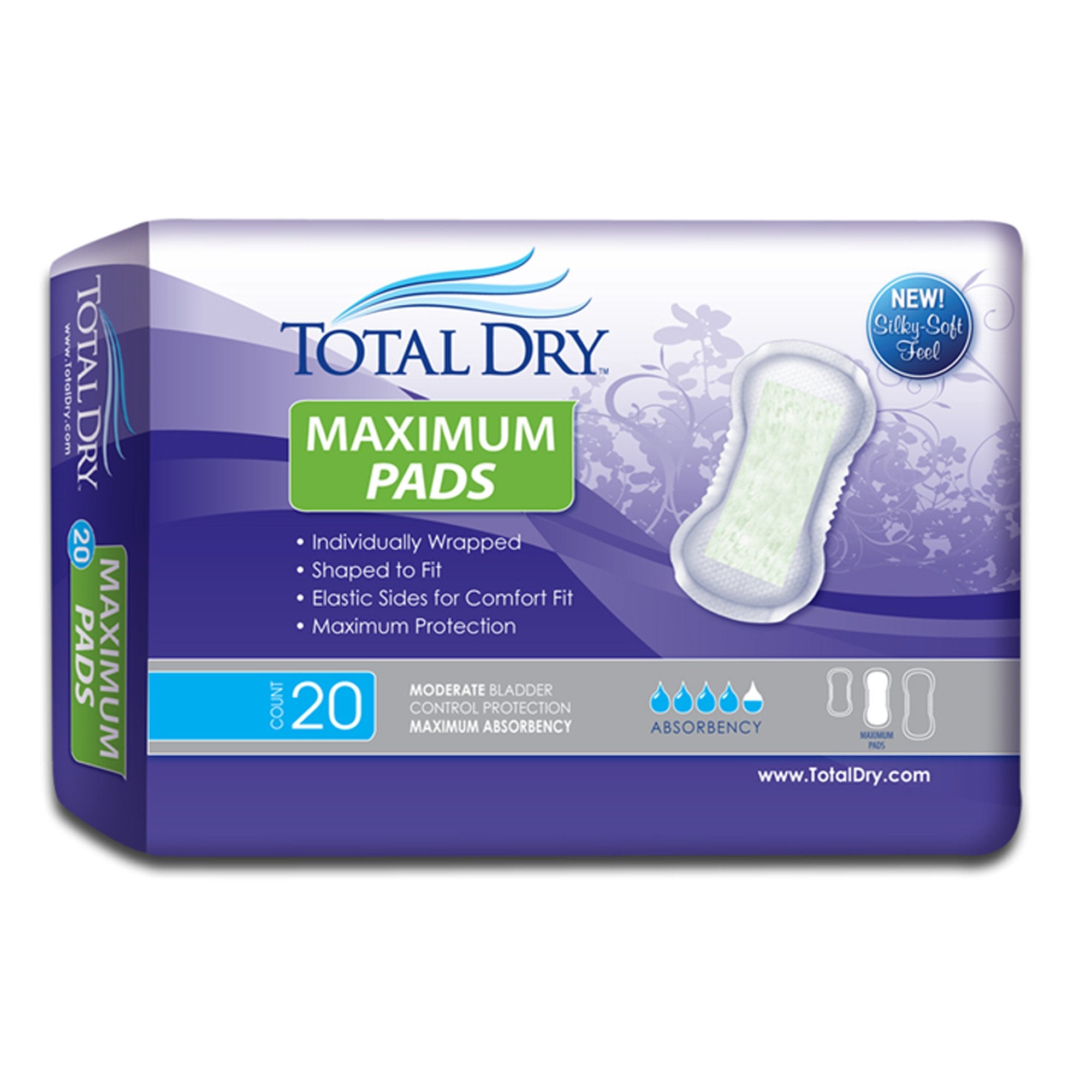 TotalDry Maximum Pads, Moderate Absorbency (20 Units)