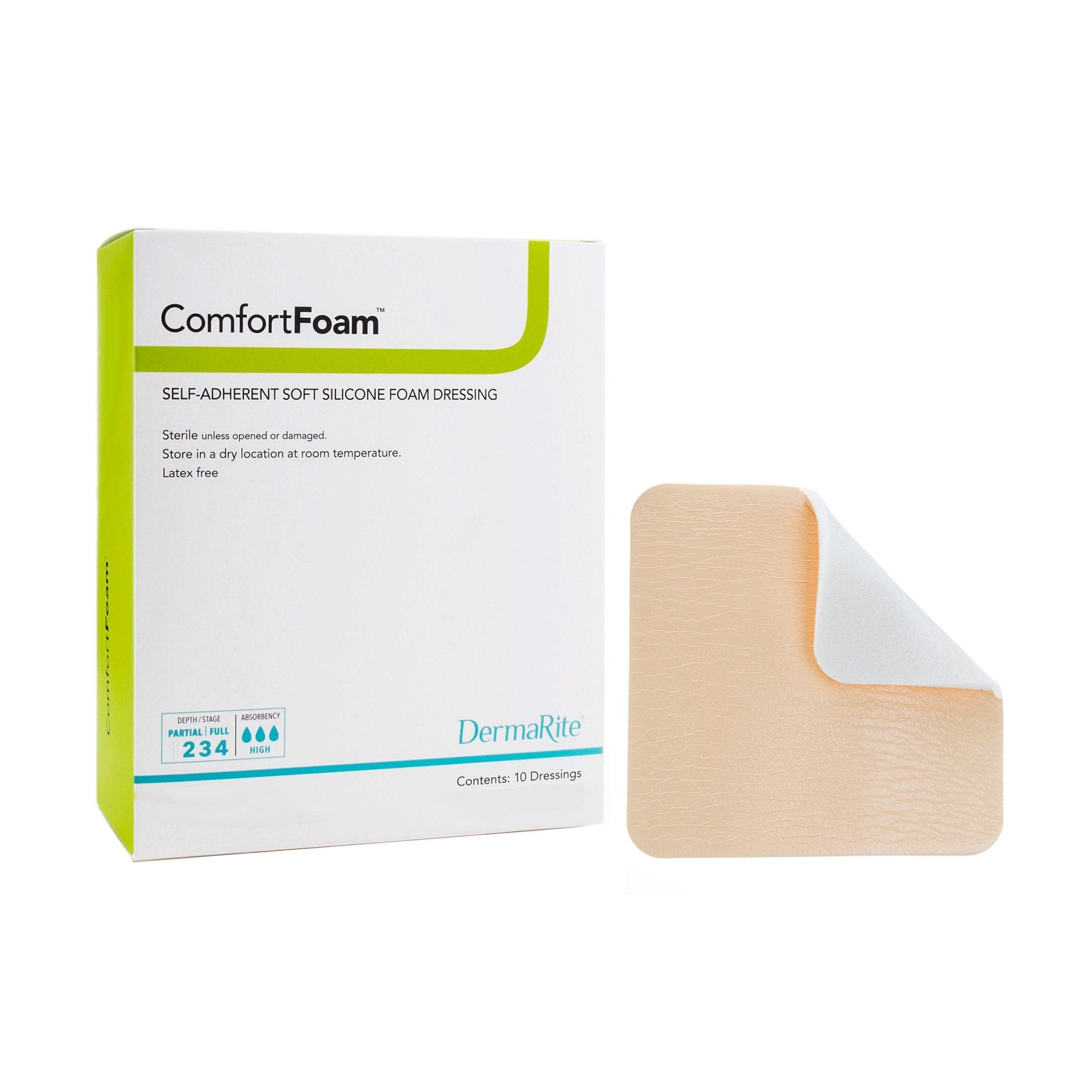 ComfortFoam™ Silicone Adhesive without Border Silicone Foam Dressing, 2 x 2 Inch (10 Units)